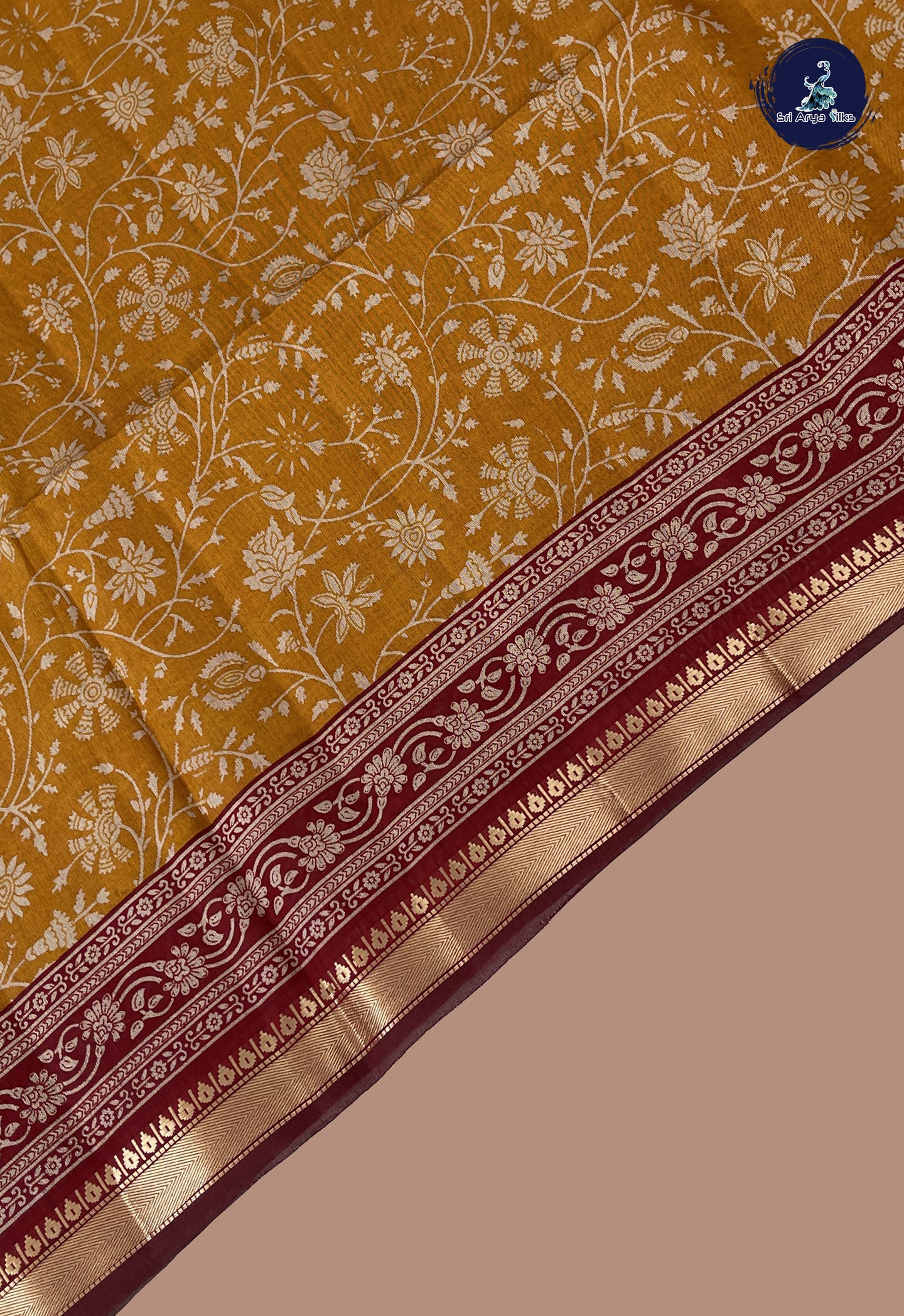 Mustard Yellow Semi Chanderi Saree With Printed Pattern