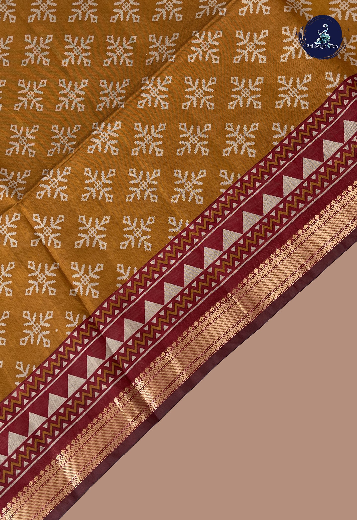 Mustard Yellow Semi Chanderi Saree With Printed Pattern