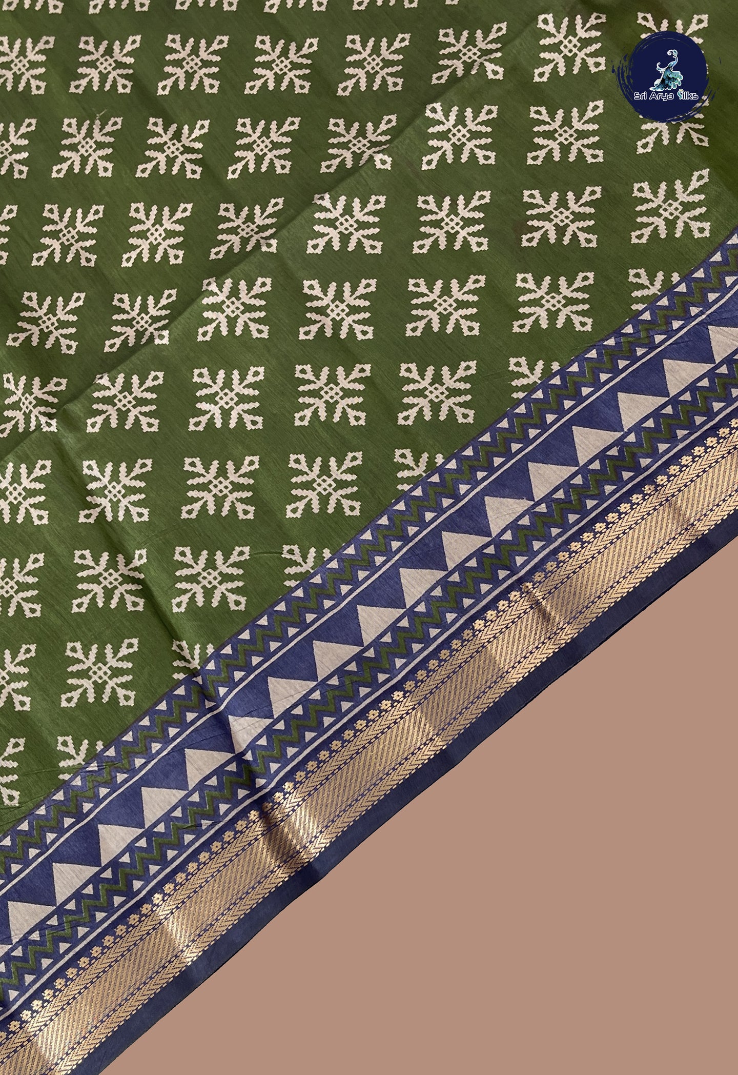 Green Semi Chanderi Saree With Printed Pattern