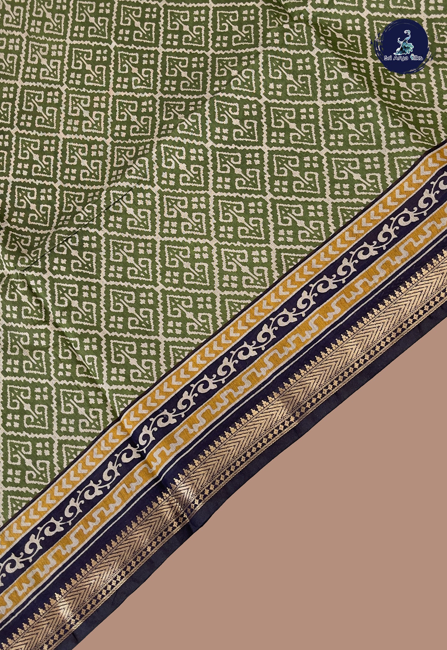 Green Semi Chanderi Saree With Printed Pattern