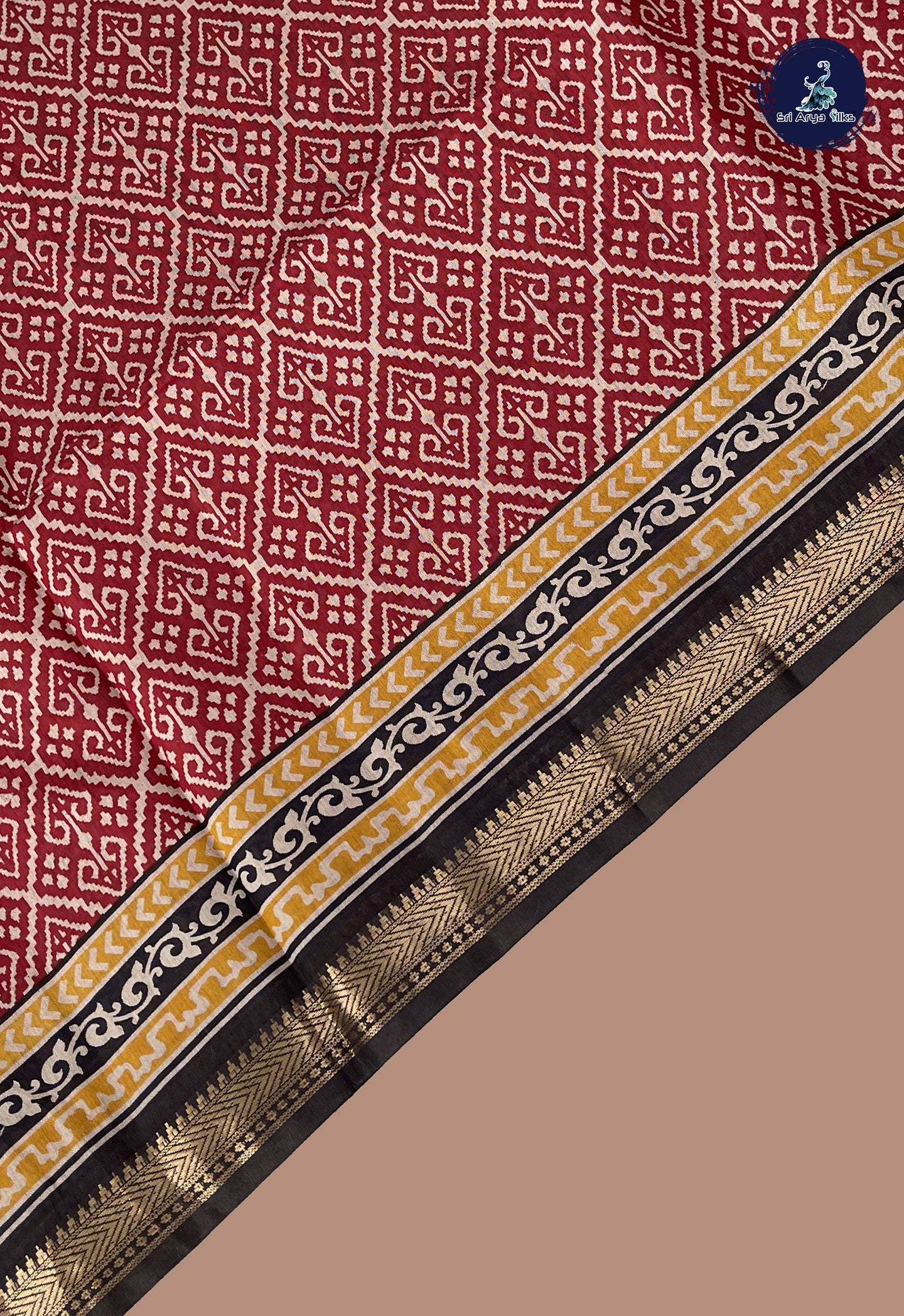 Maroon Semi Chanderi Saree With Printed Pattern