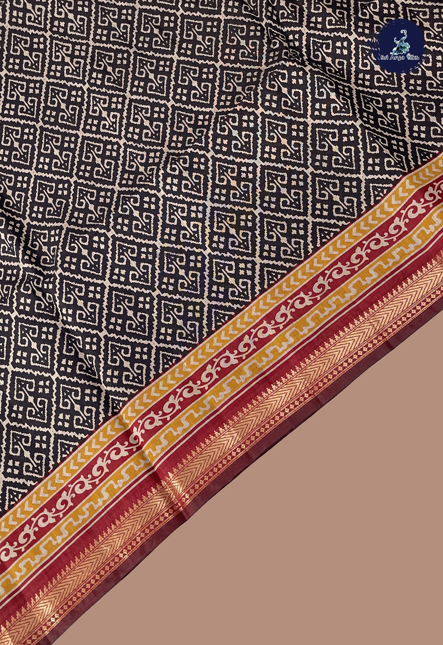 Black Semi Chanderi Saree With Printed Pattern
