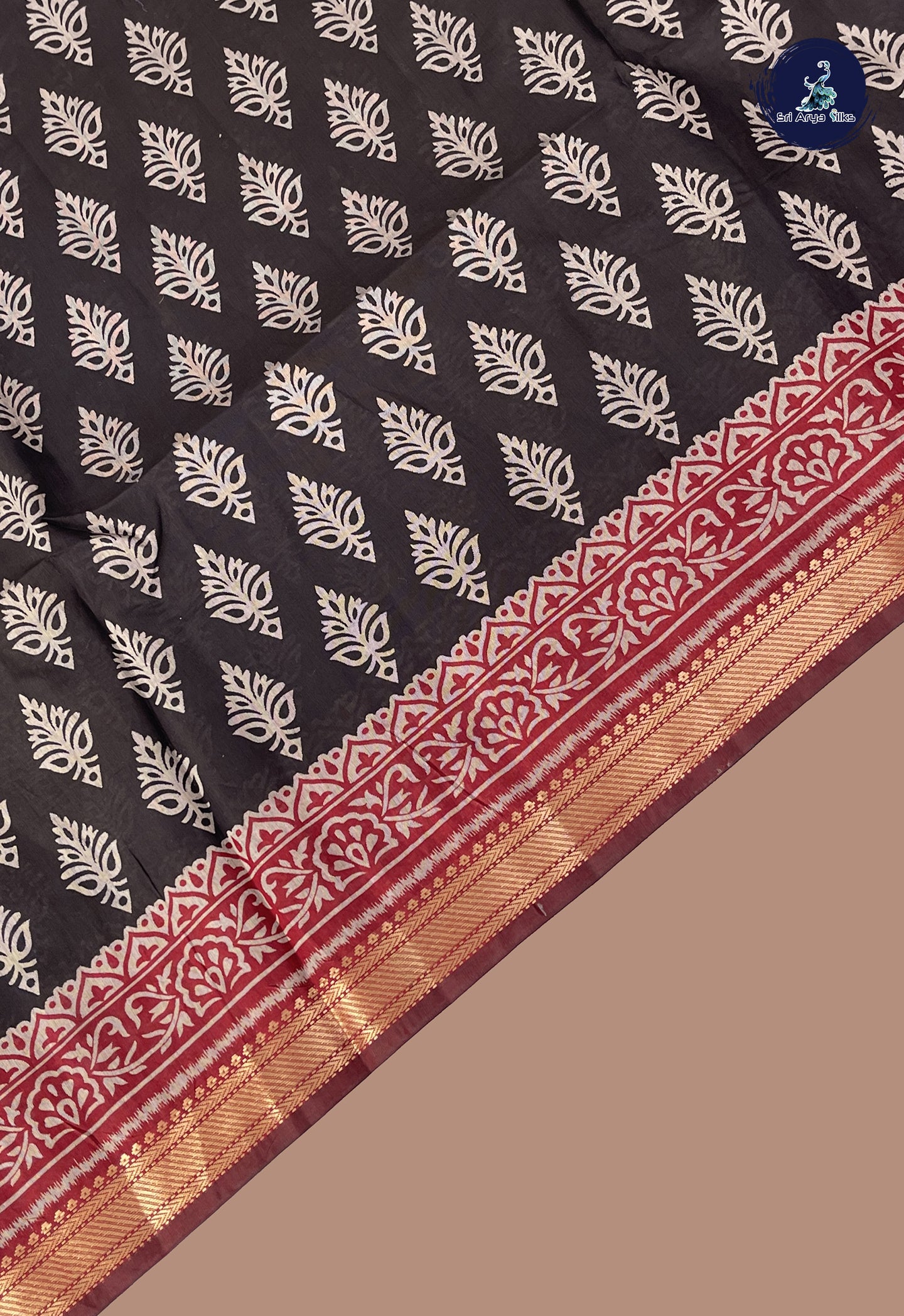 Black Semi Chanderi Saree With Printed Pattern