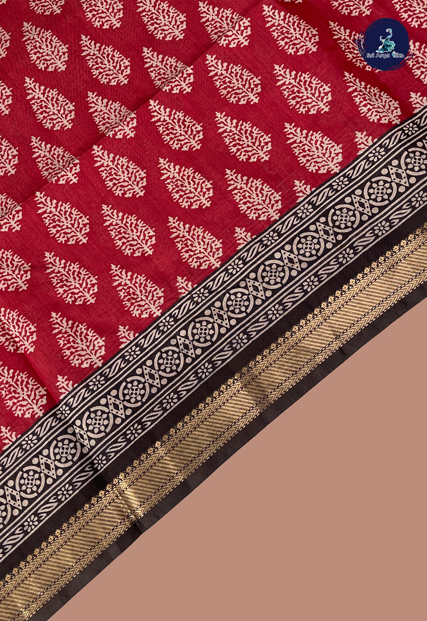 Maroon Semi Chanderi Saree With Printed Pattern