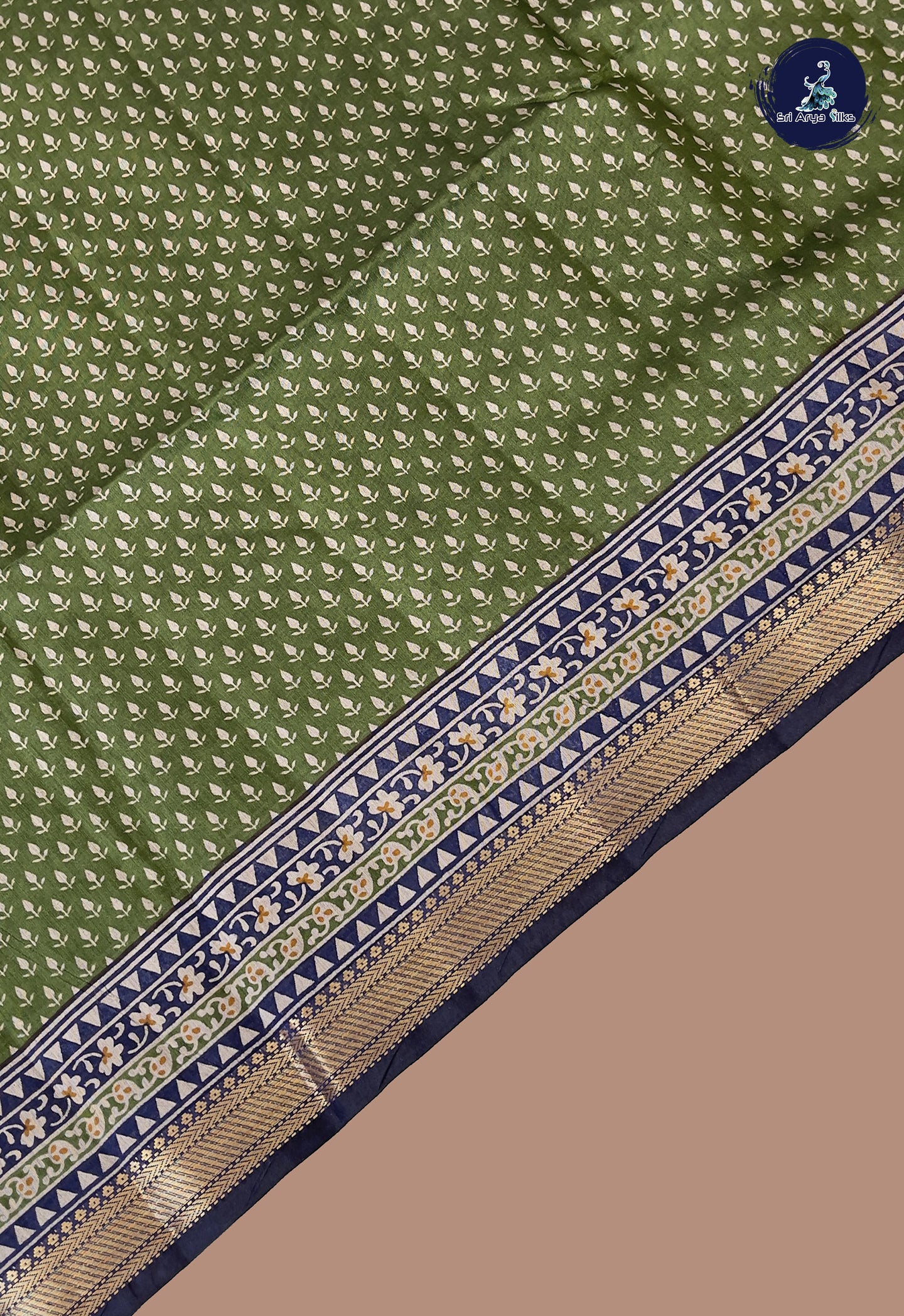 Green Semi Chanderi Saree With Printed Pattern