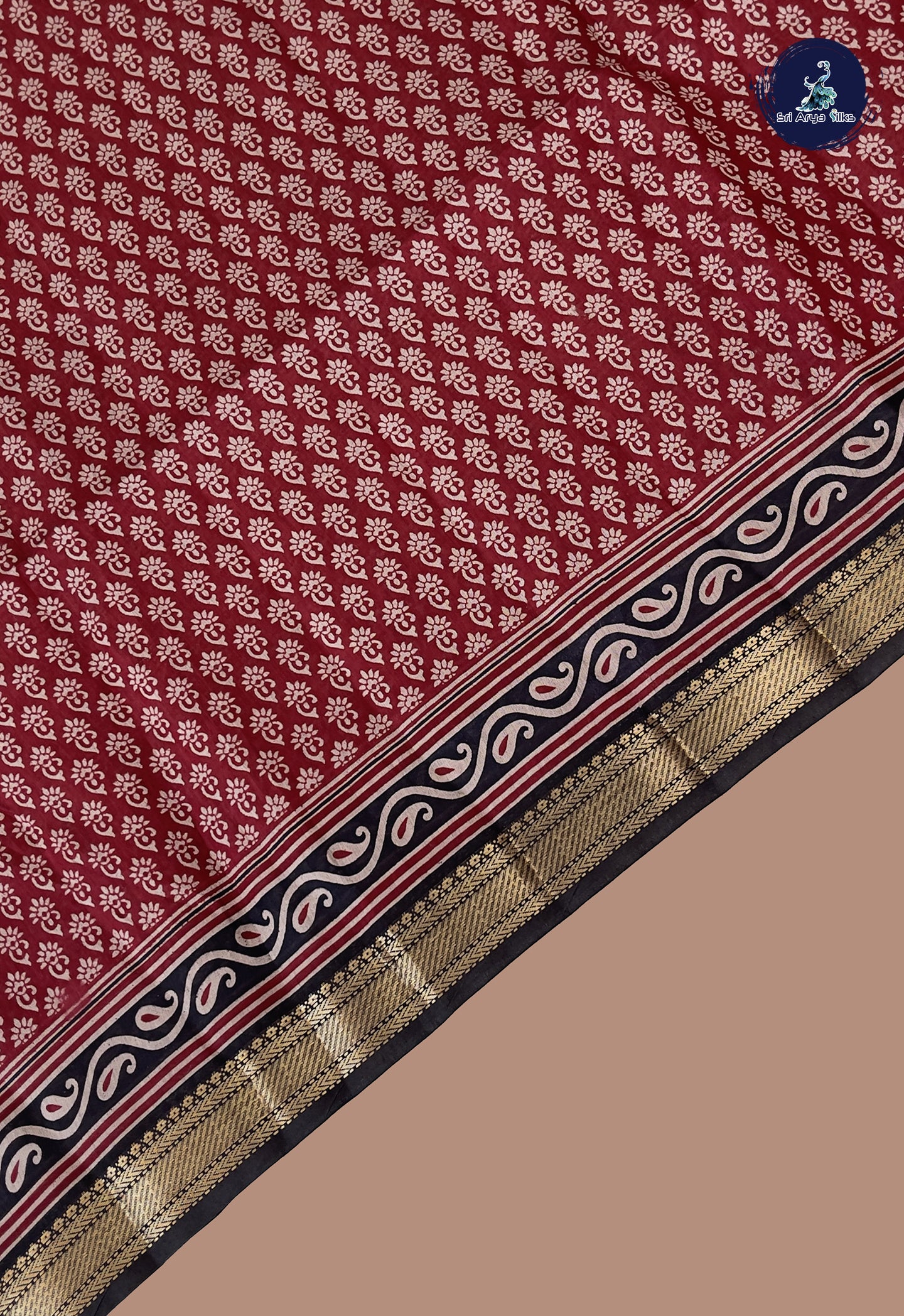 Maroon Semi Chanderi Saree With Printed Pattern