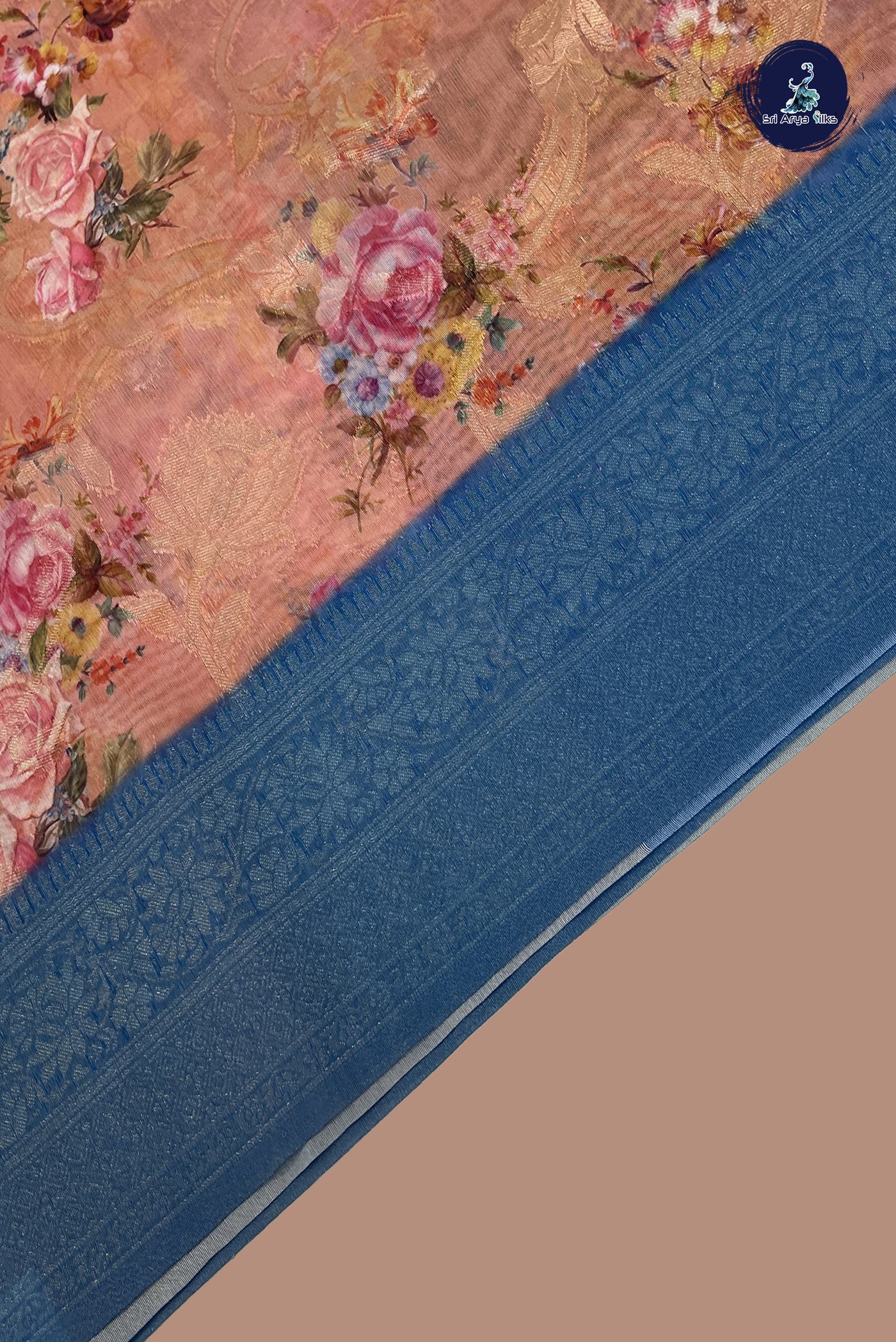 Peach Semi Banarasi Saree With Printed Pattern