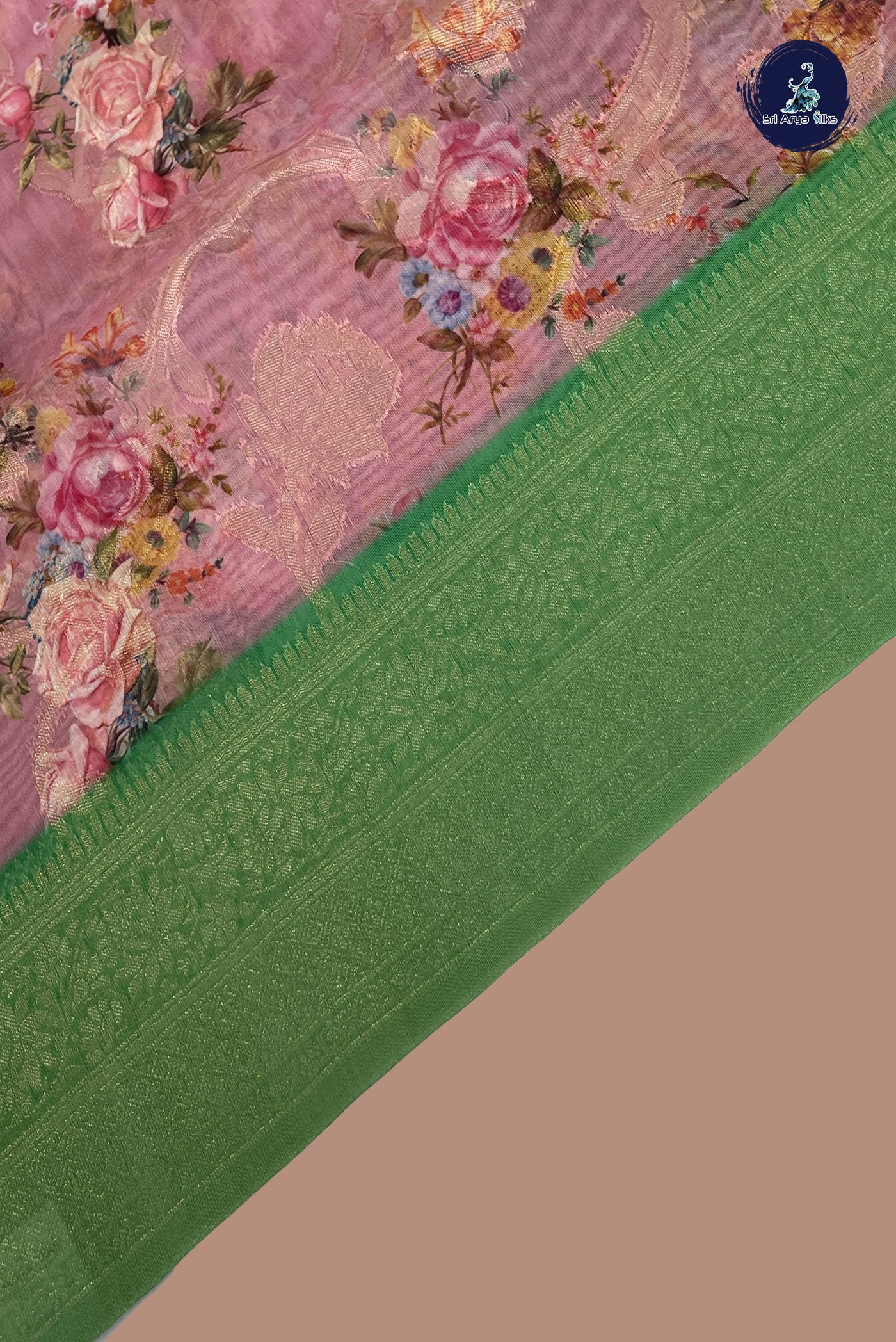 Pink Semi Banarasi Saree With Printed Pattern