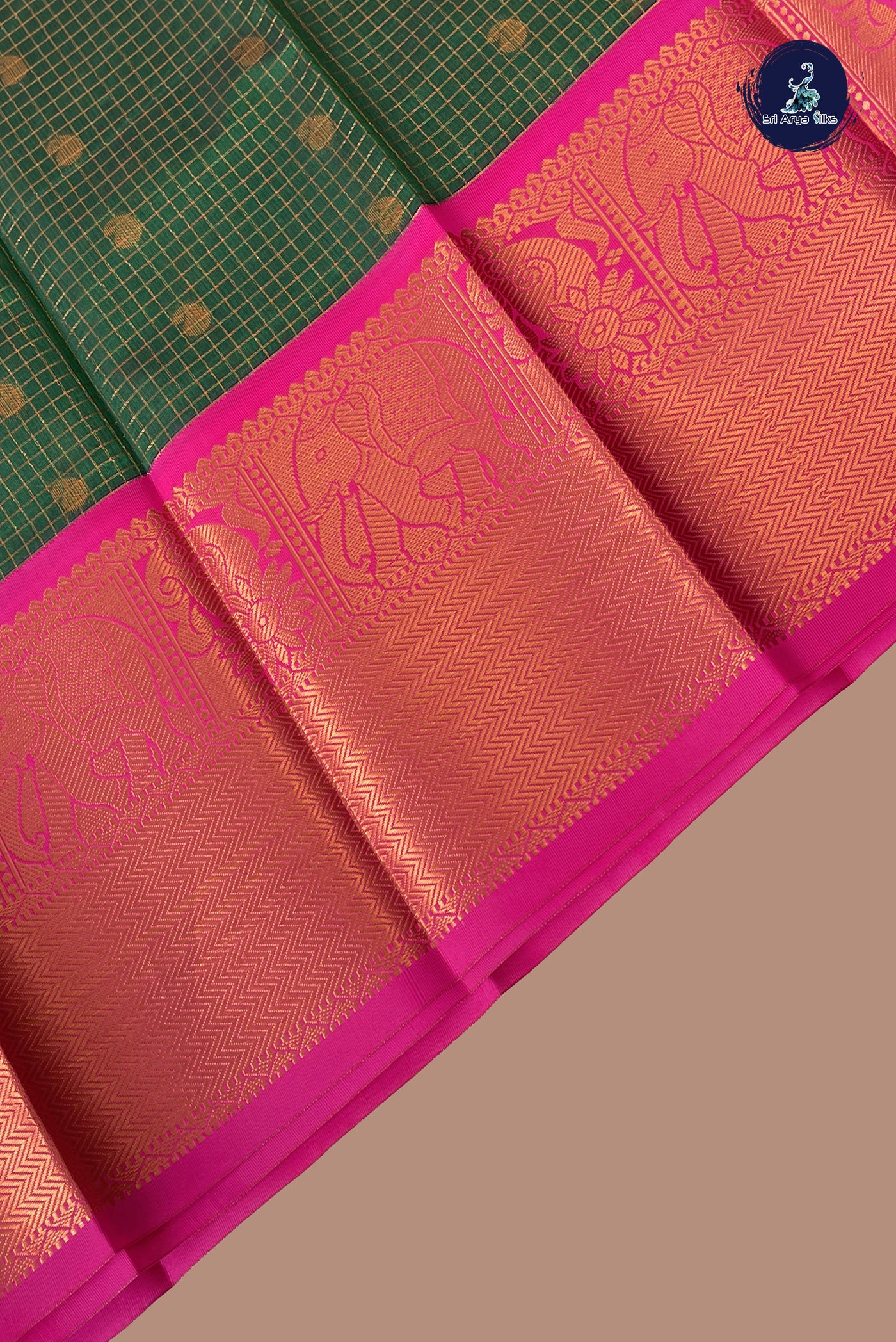 Green Checked Saree With Zari Checked Pattern