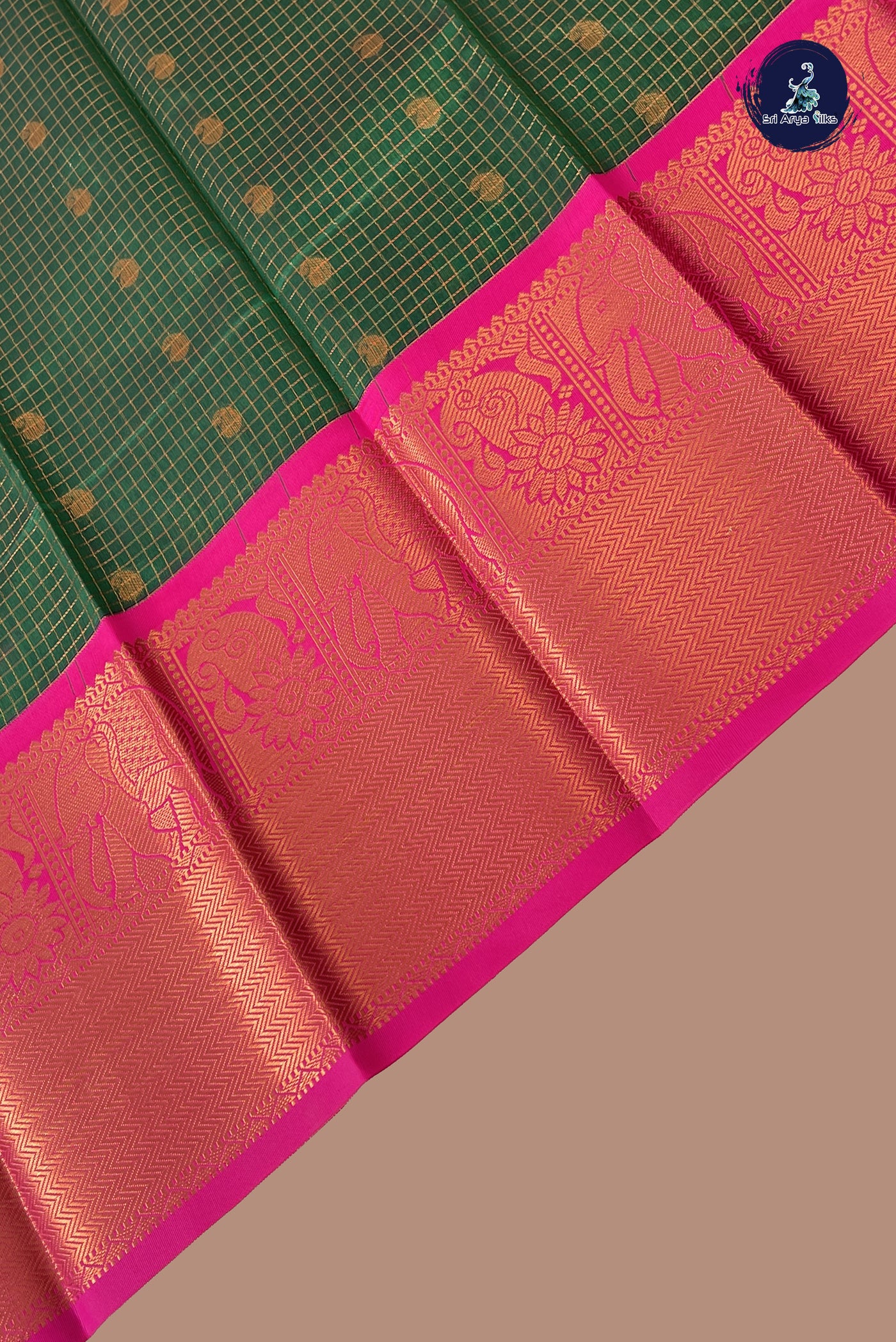 Green Checked Saree With Zari Checked Pattern