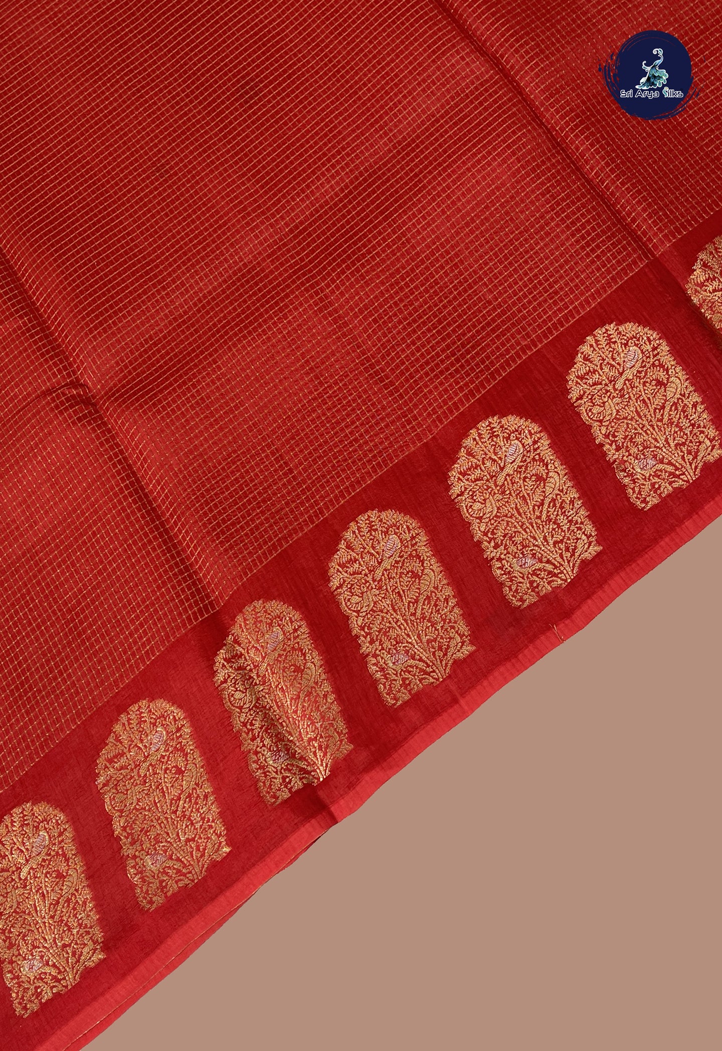 Maroon Semi Banarasi Saree With Zari Checked Pattern