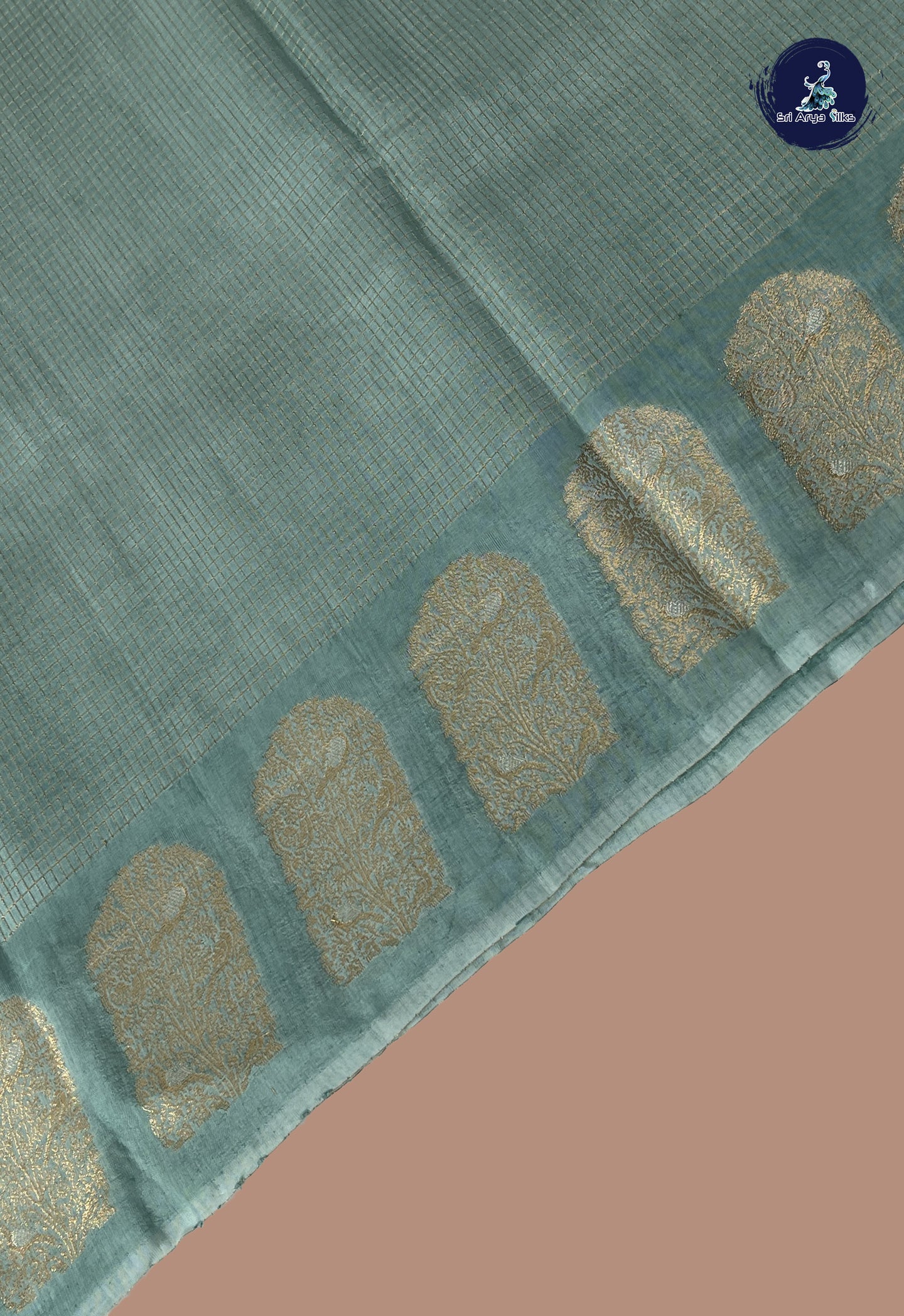 Light Blue Semi Banarasi Saree With Zari Checked Pattern