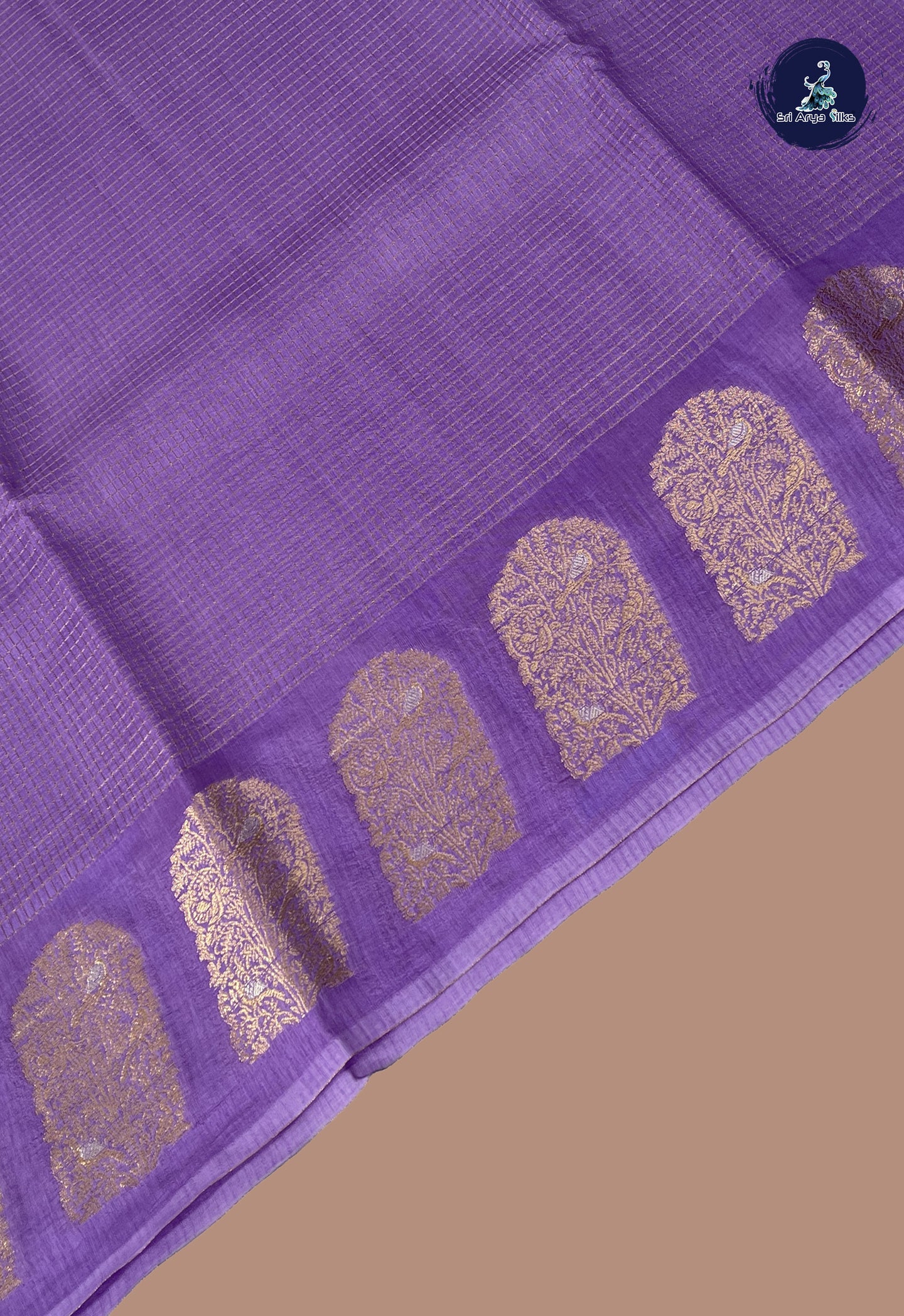 Lavender Semi Banarasi Saree With Zari Checked Pattern