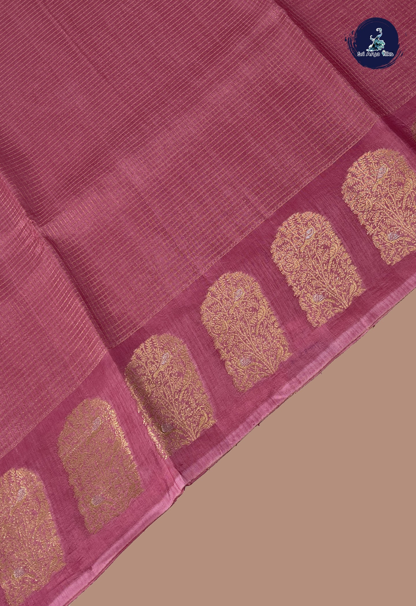 Pink Semi Banarasi Saree With Zari Checked Pattern
