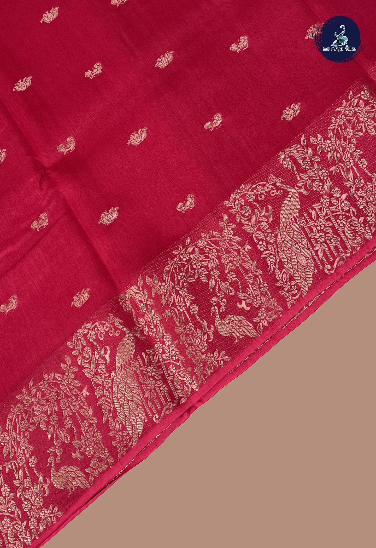 Dark Pink Semi Banarasi Saree With Zari Buttas Pattern