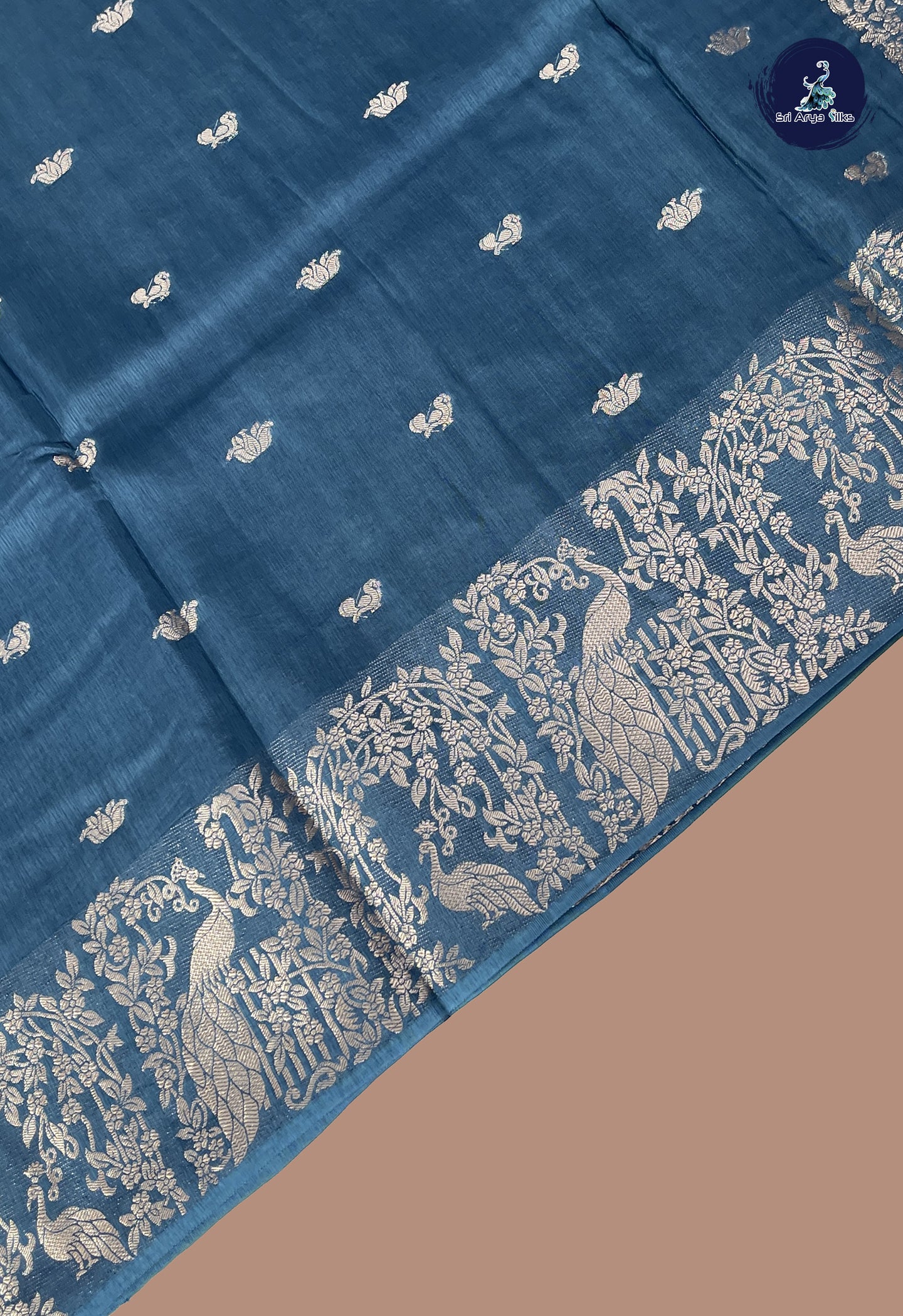 Blue Semi Banarasi Saree With Zari Buttas Pattern