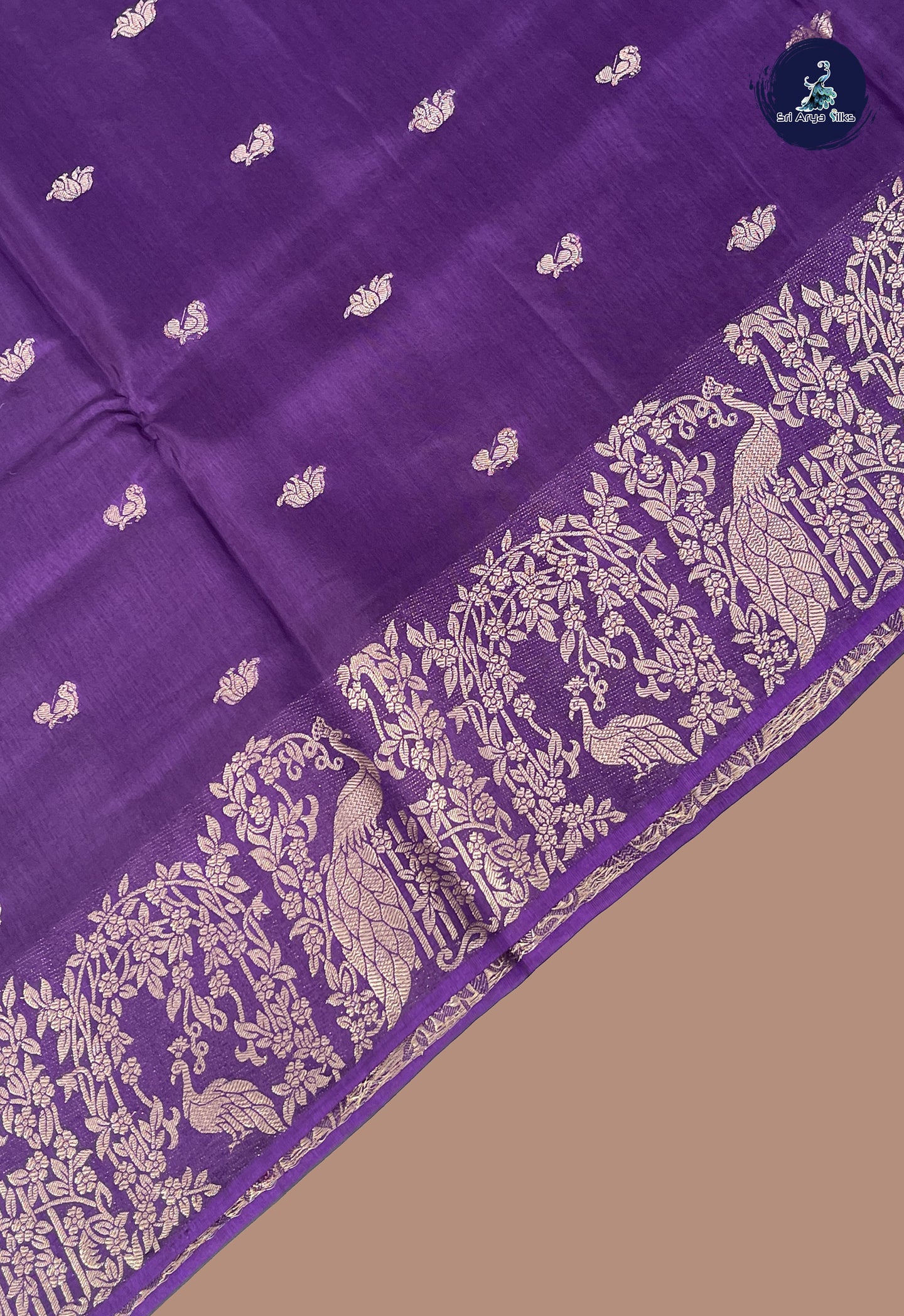 Dark Violet Semi Banarasi Saree With Zari Buttas Pattern