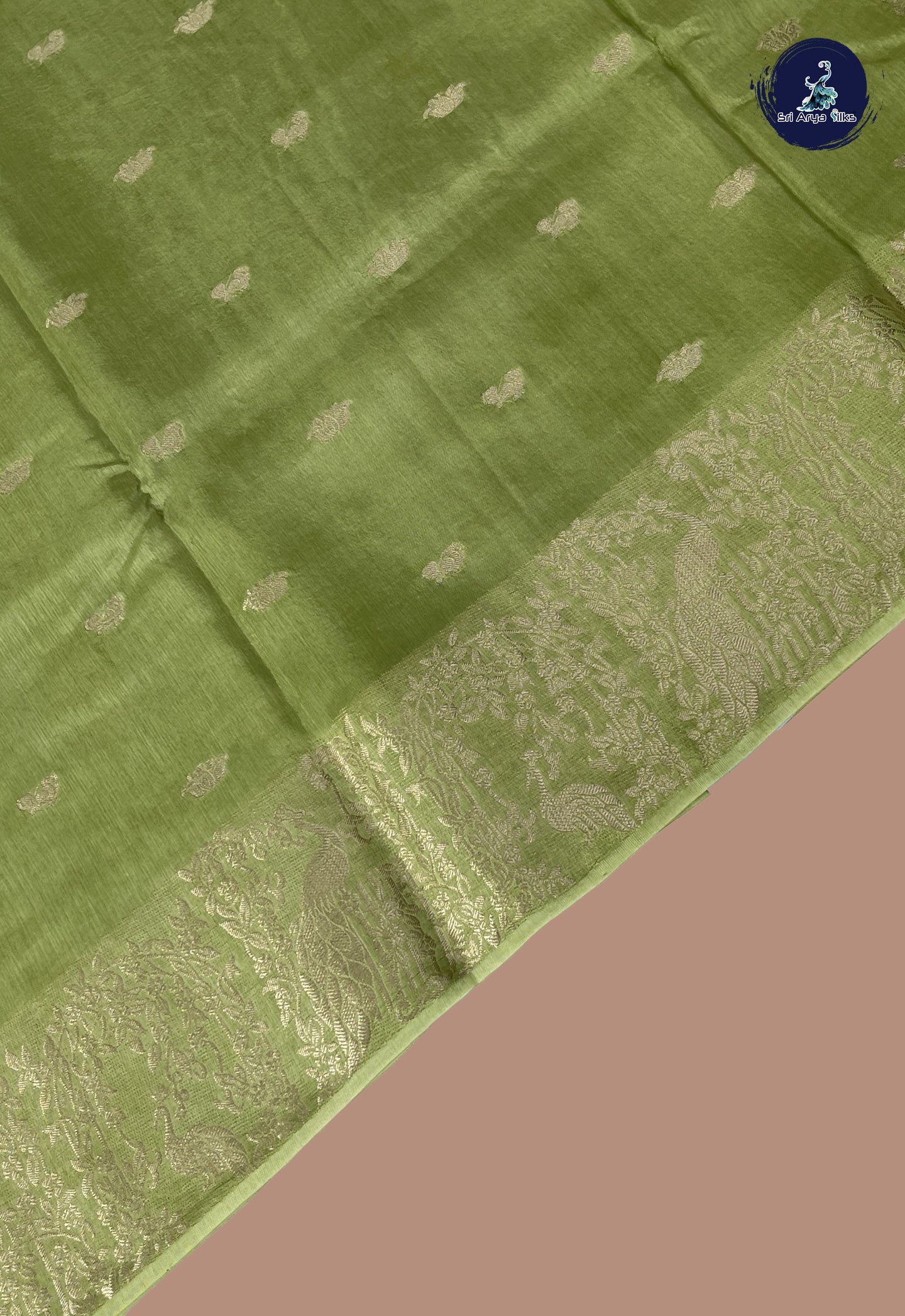 Pastel Green Semi Banarasi Saree With Zari Buttas Pattern