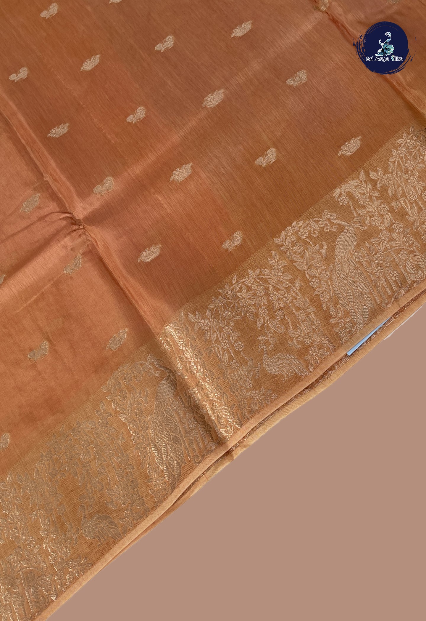 Light Peach Semi Banarasi Saree With Zari Buttas Pattern