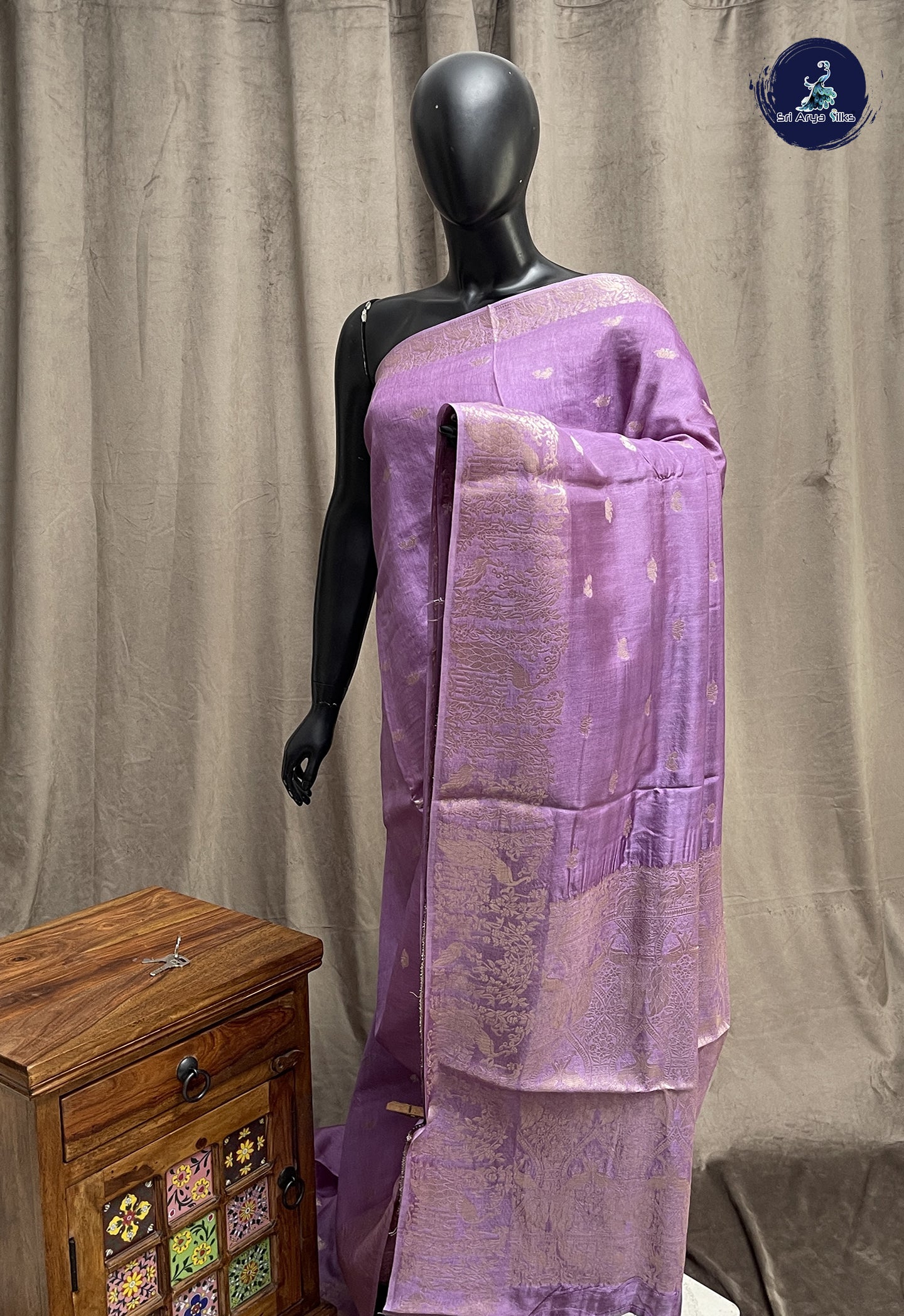Lavender Semi Banarasi Saree With Zari Buttas Pattern