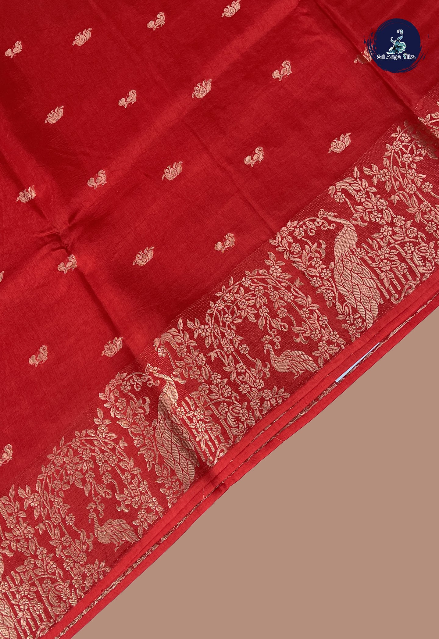 Red Semi Banarasi Saree With Zari Buttas Pattern
