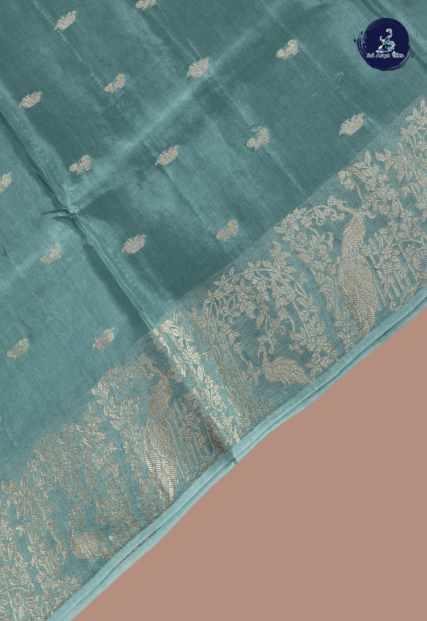 Light Blue Semi Banarasi Saree With Zari Buttas Pattern