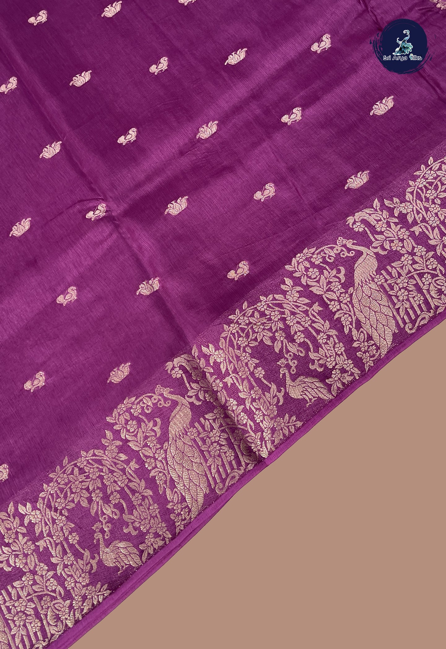 Purple Semi Banarasi Saree With Zari Buttas Pattern