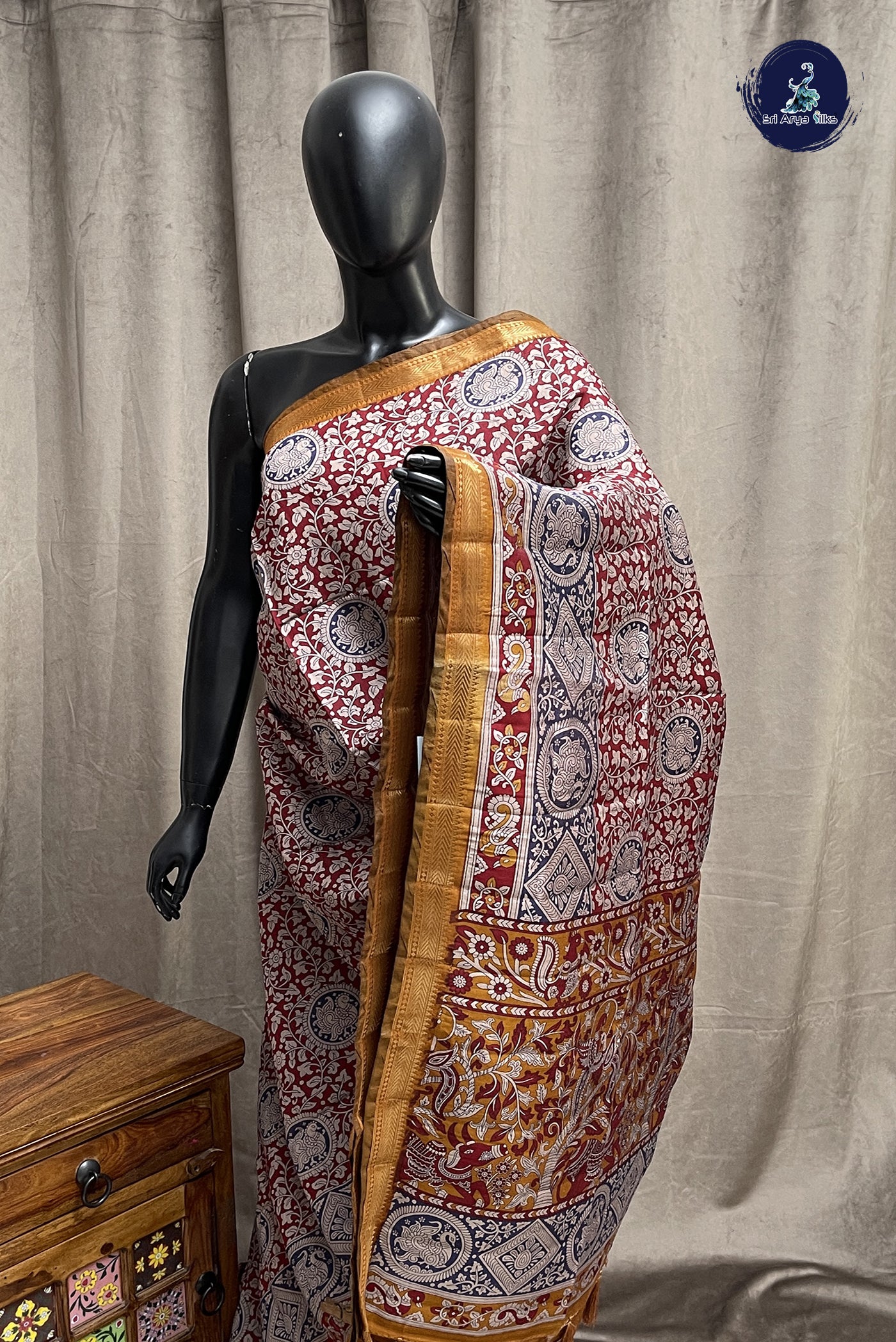 Maroon Semi Chanderi Saree With Printed Pattern
