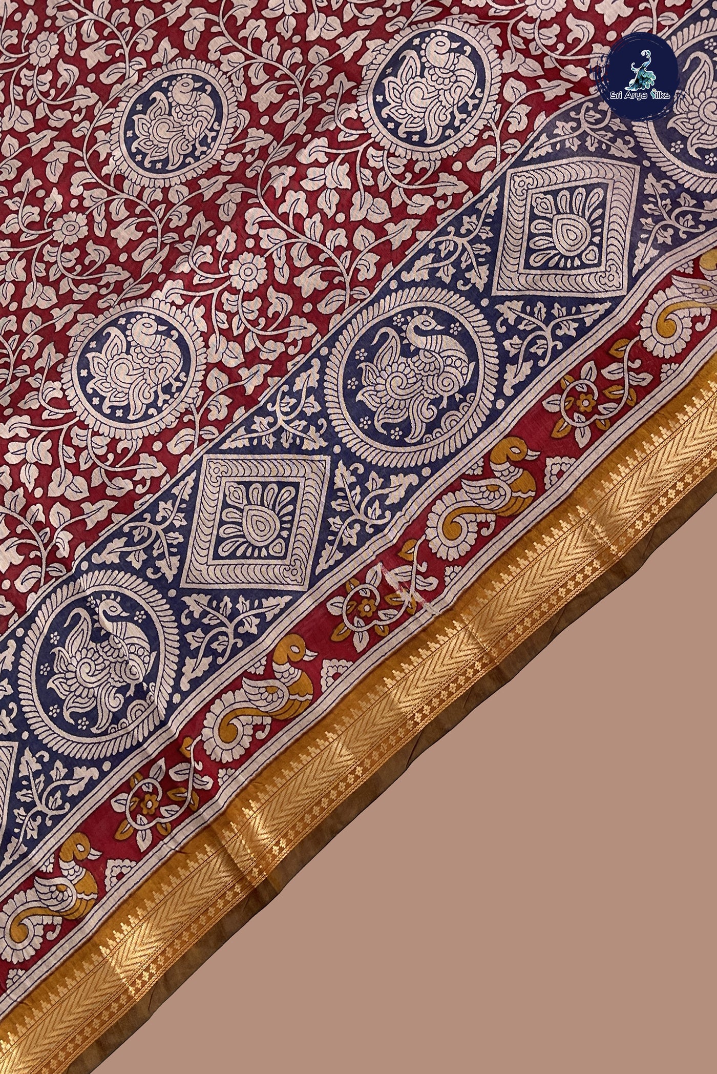 Maroon Semi Chanderi Saree With Printed Pattern