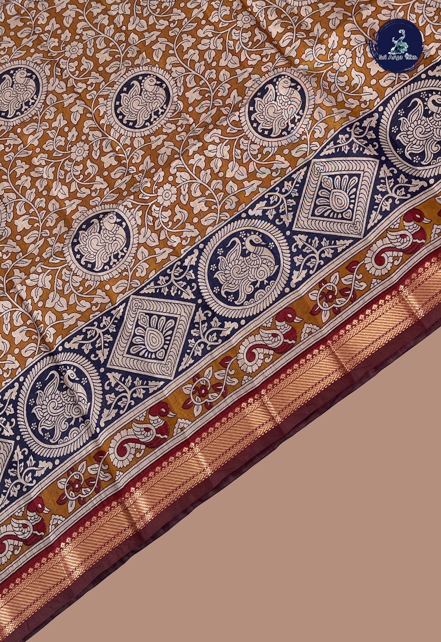 Mustard Yellow Semi Chanderi Saree With Printed Pattern
