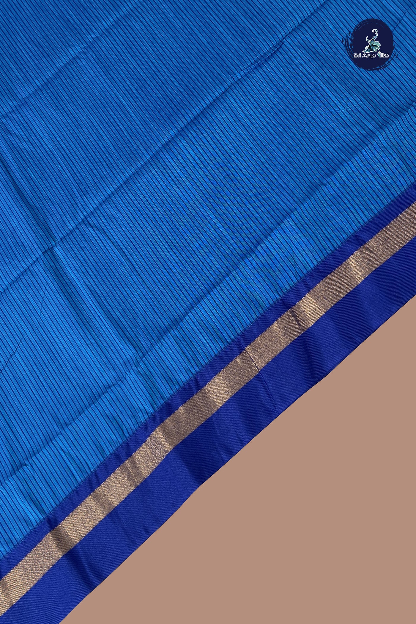 Copper Sulphate Blue Budget Semi Silk Cotton Saree With Stripes Pattern