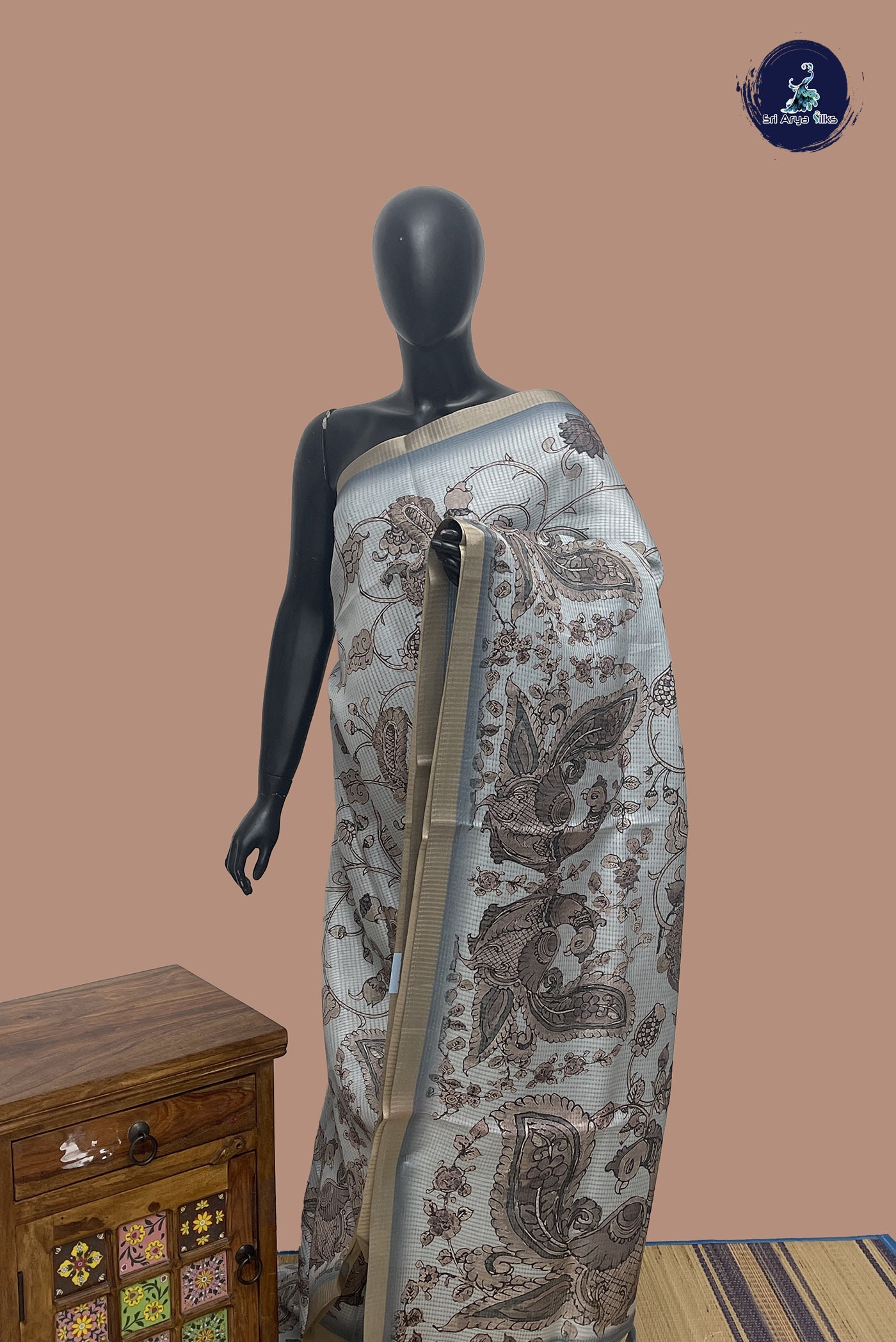 Pastel Shade Semi Tussar Saree With Printed Pattern