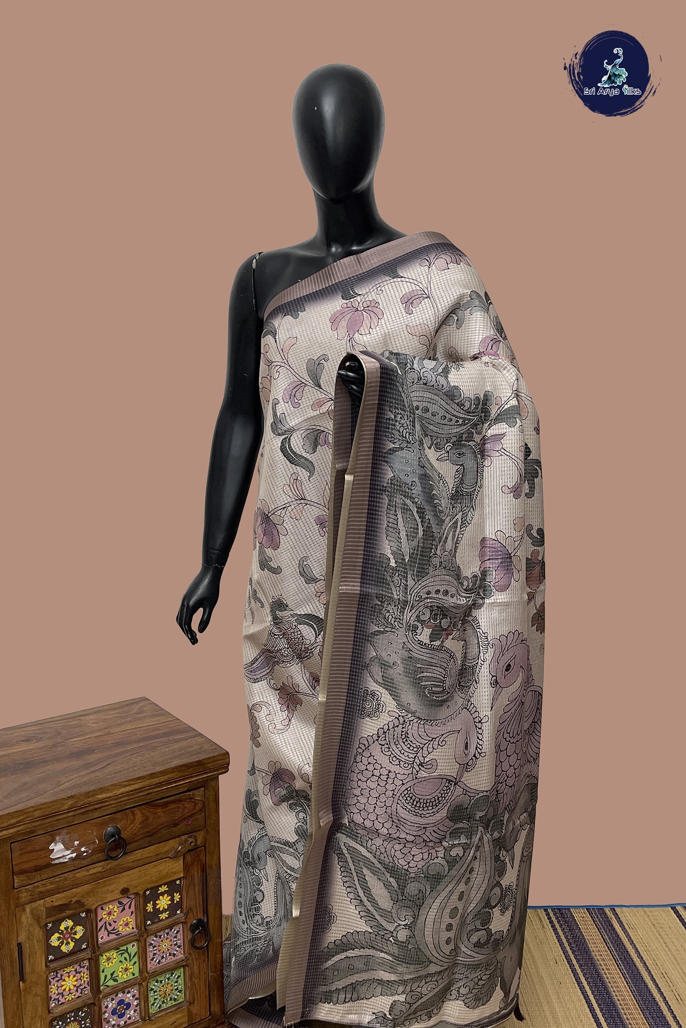 Fawn Semi Tussar Saree With Printed Pattern
