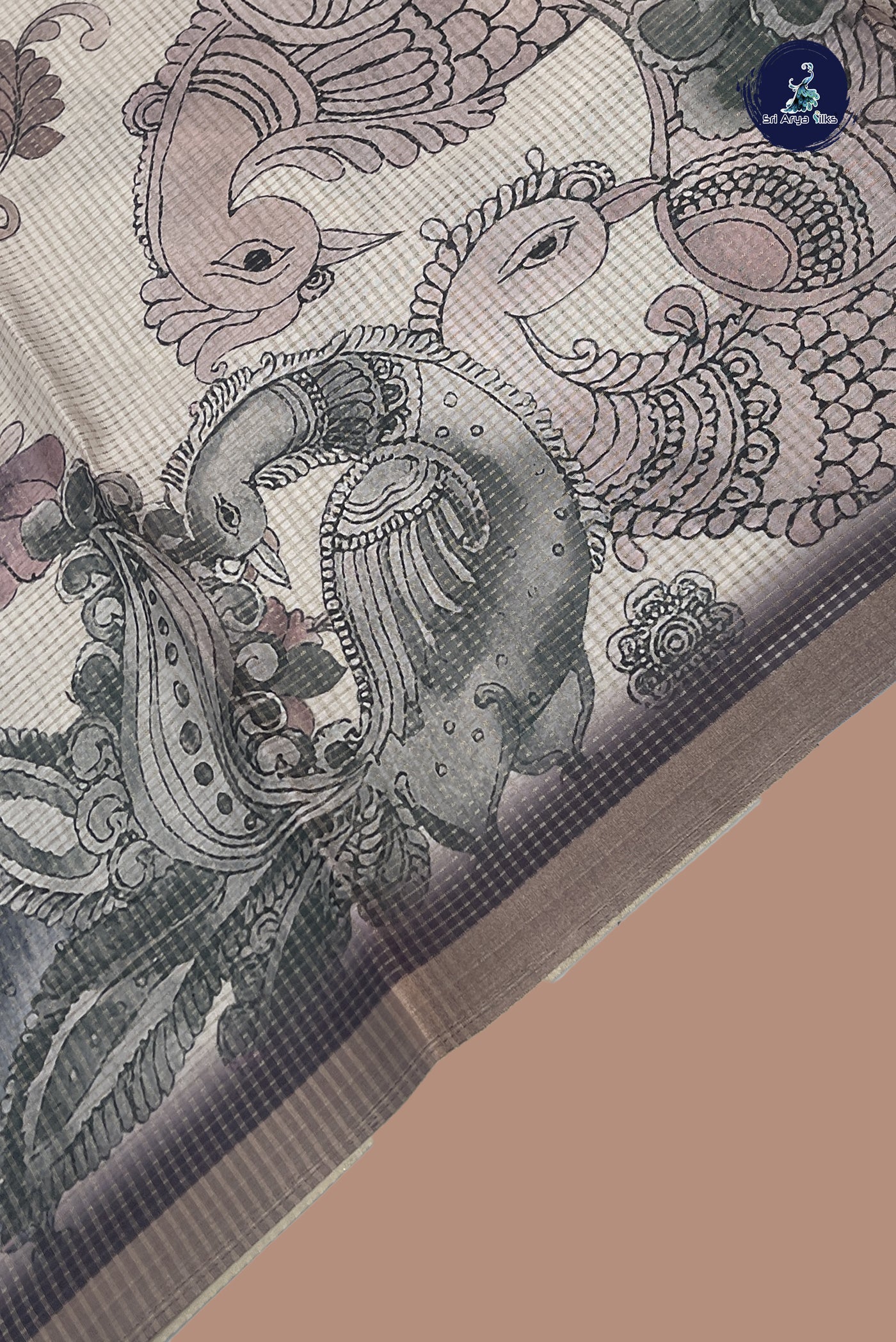 Fawn Semi Tussar Saree With Printed Pattern