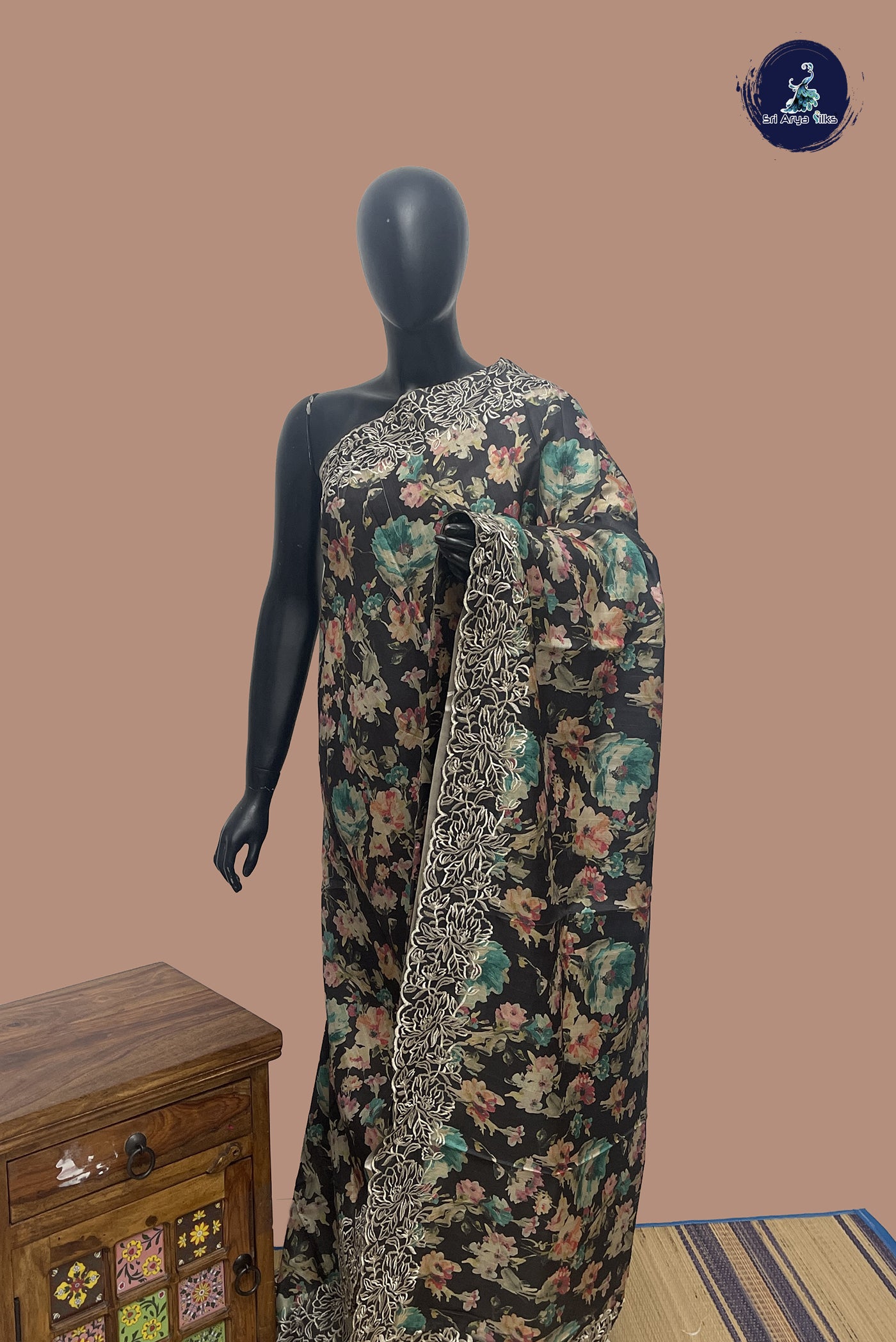 Dark Green Semi Tussar Saree With Printed Pattern