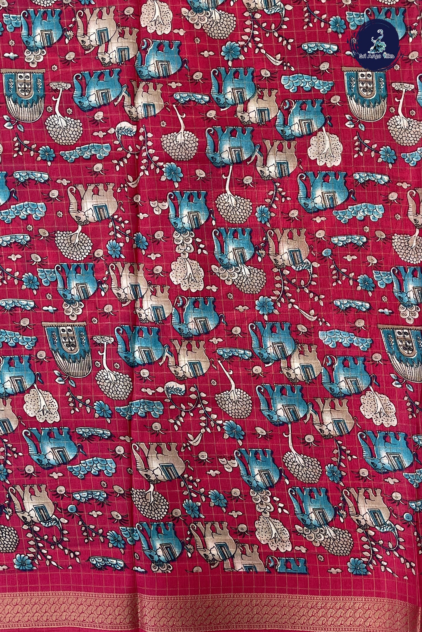 Multi Colour Semi Raw Silk Saree With Checked Pattern