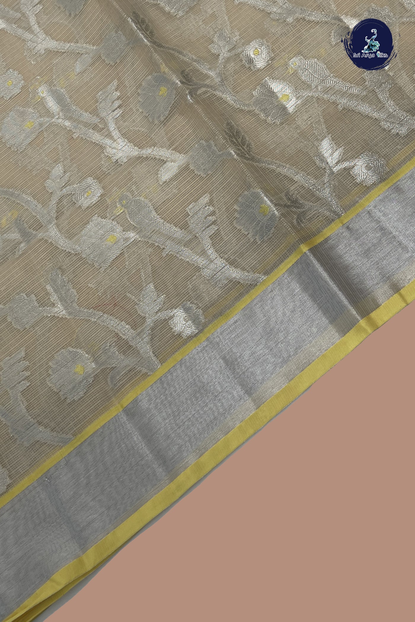 Fawn Semi Banarasi Saree With Zari Woven Pattern