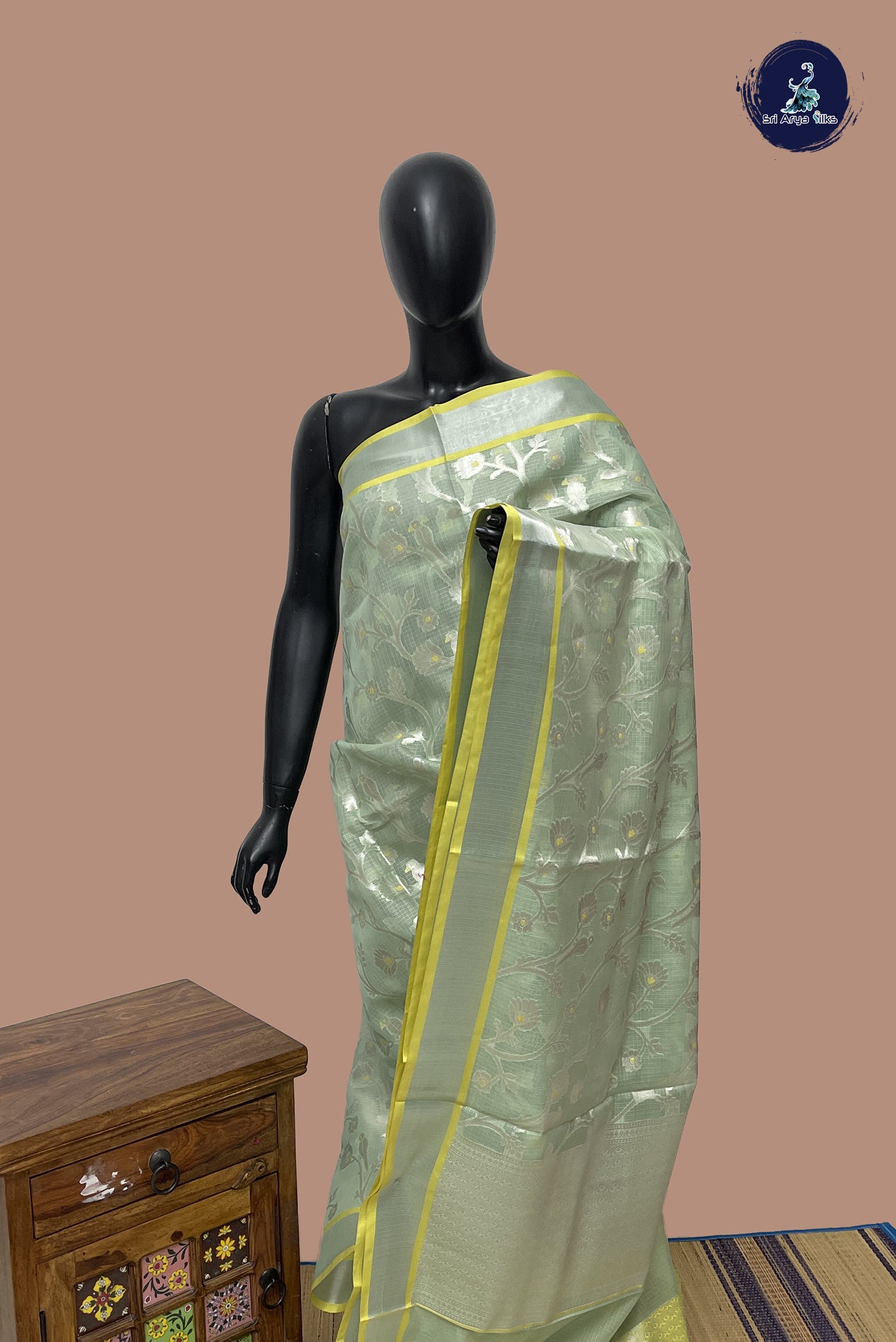Pastel Shade Semi Banarasi Saree With Zari Woven Pattern