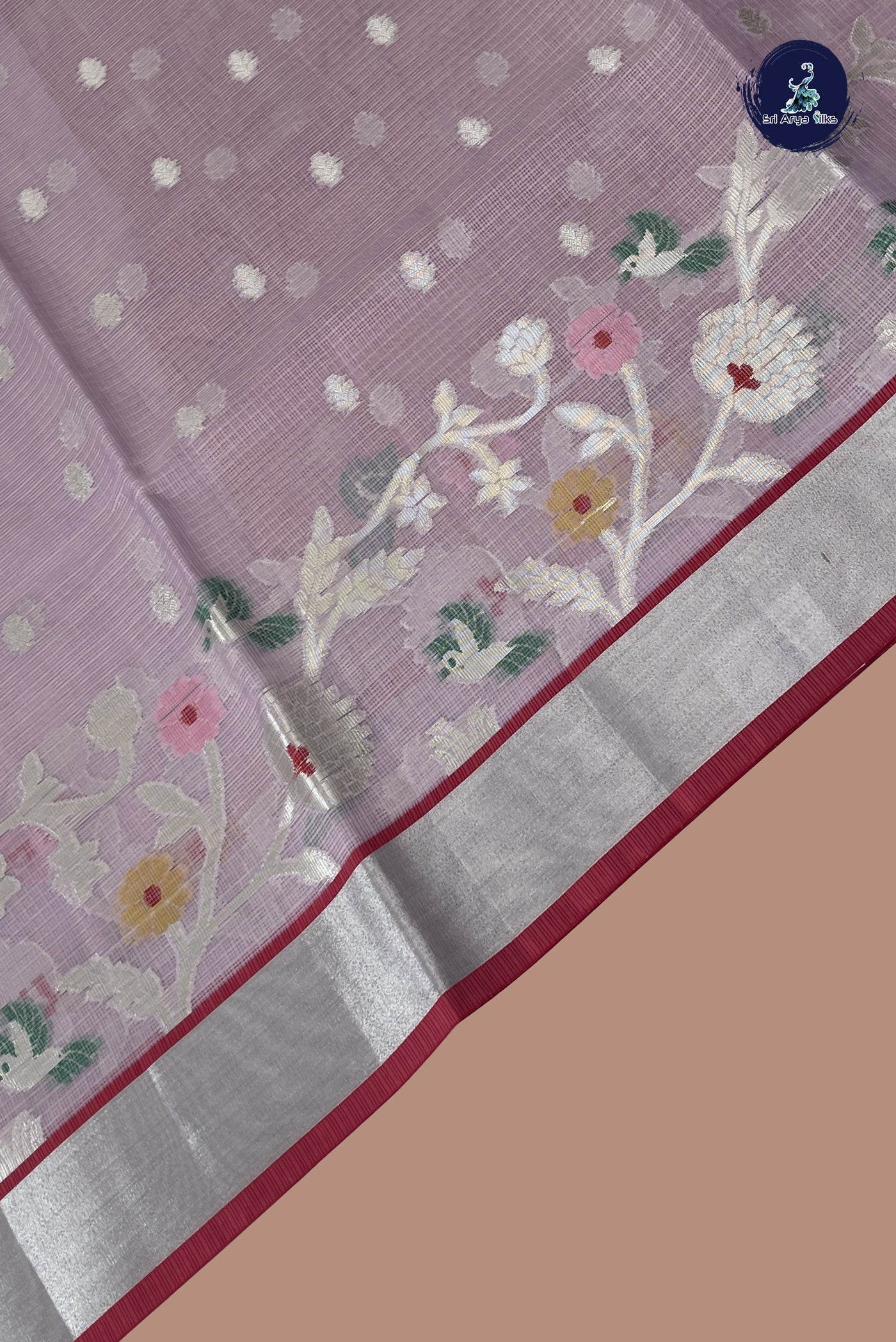 Light Pink Semi Banarasi Saree With Zari Buttas Pattern