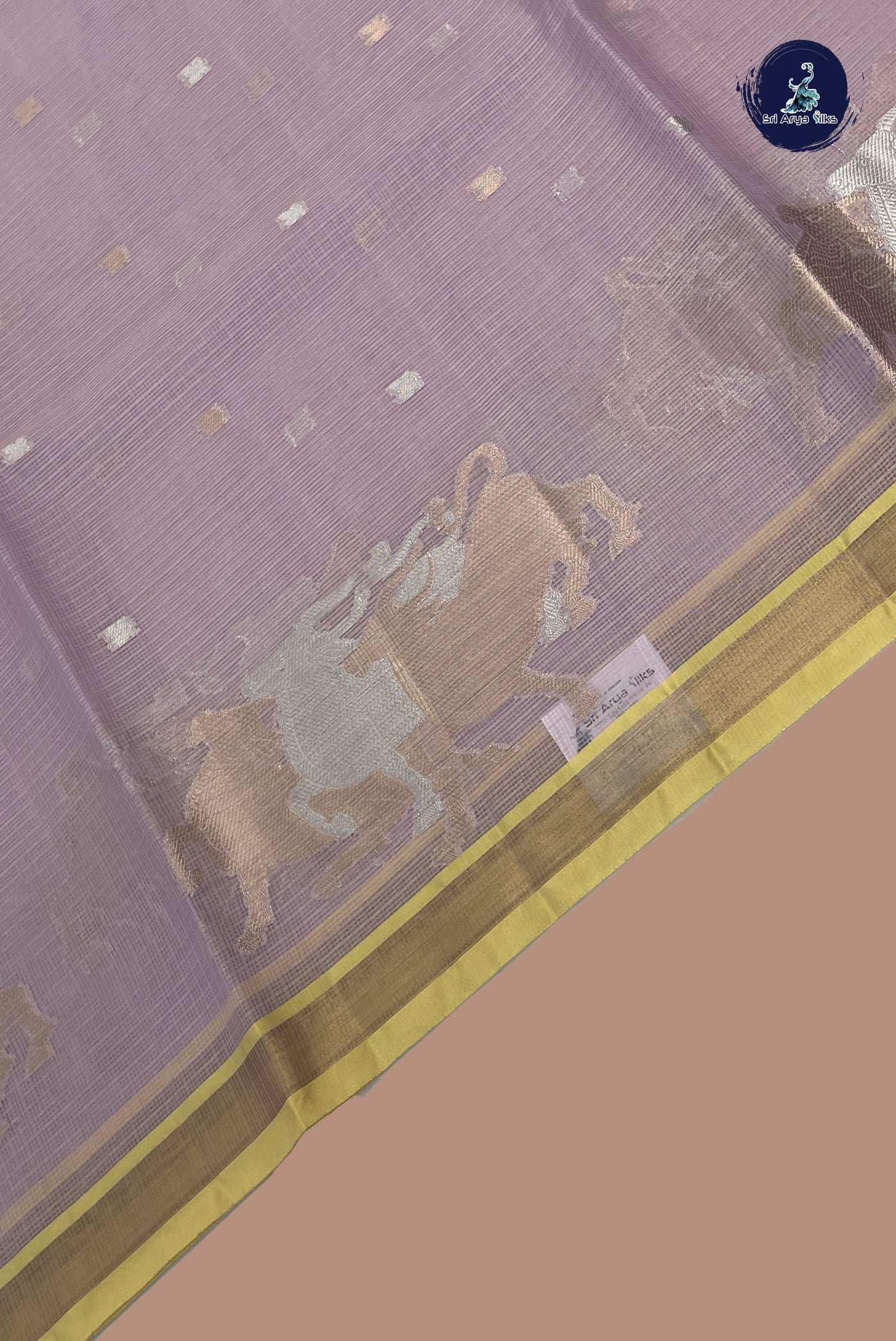 Peach Pink Semi Banarasi Saree With Zari Buttas Pattern