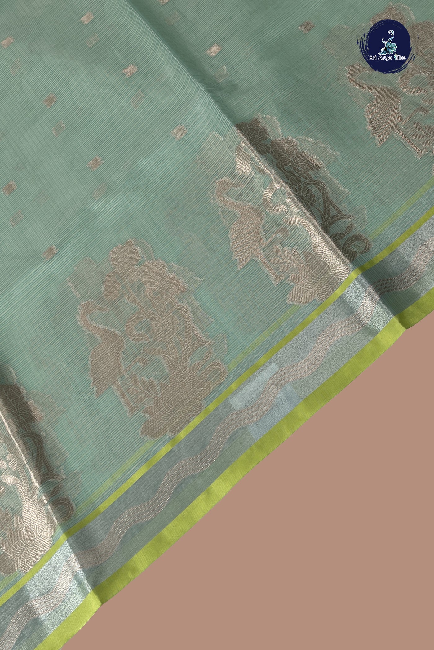 Pastel Shade Semi Banarasi Saree With Zari Buttas Pattern