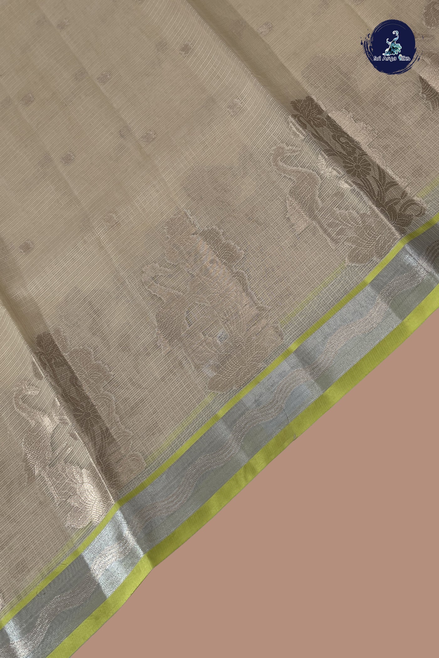 Fawn Semi Banarasi Saree With Zari Buttas Pattern