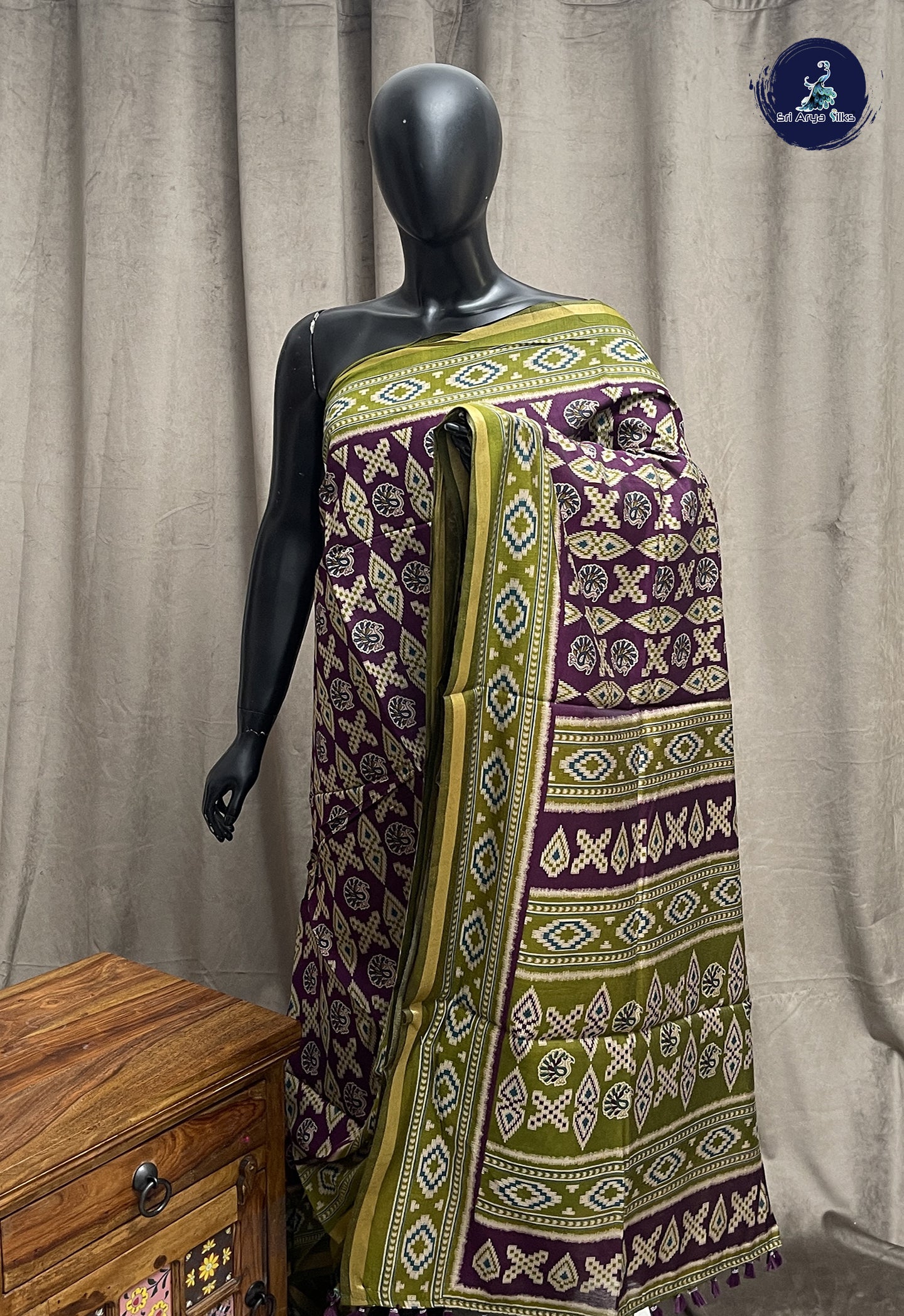 Jamun Mangalgiri Cotton Saree With Printed Pattern