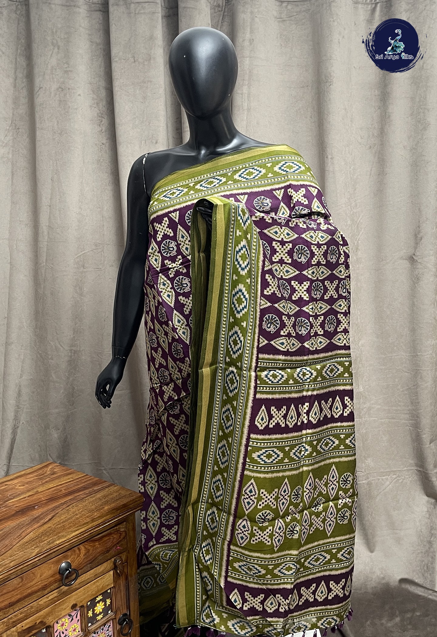Jamun Mangalgiri Cotton Saree With Printed Pattern