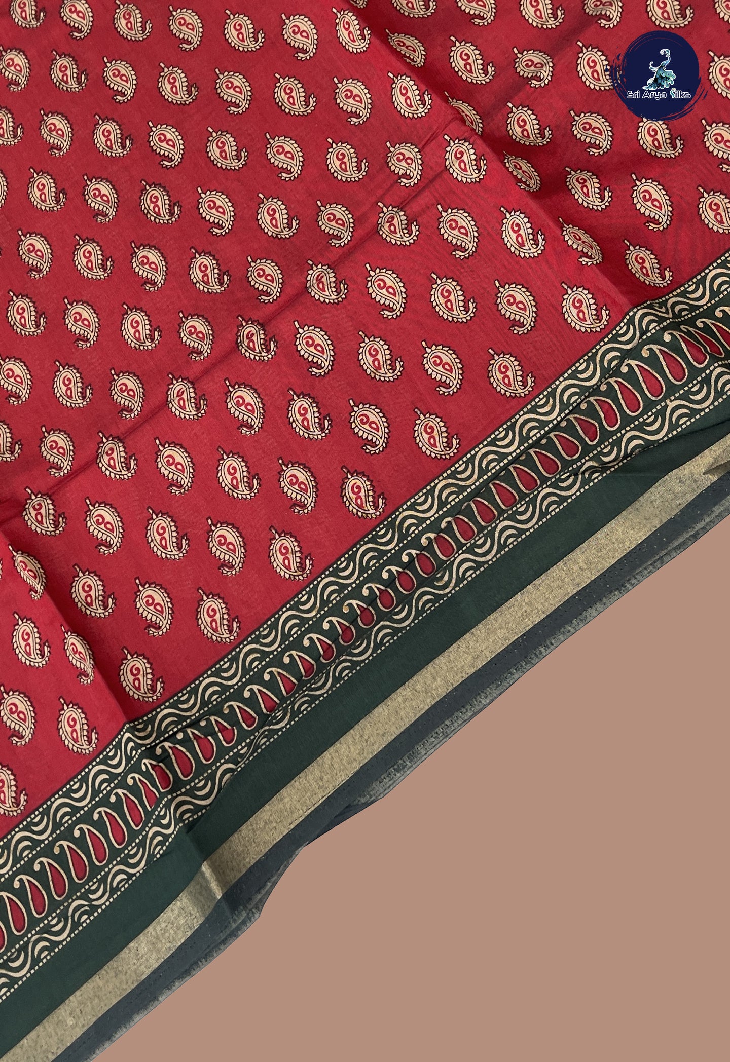 Red Mangalgiri Cotton Saree With Printed Pattern