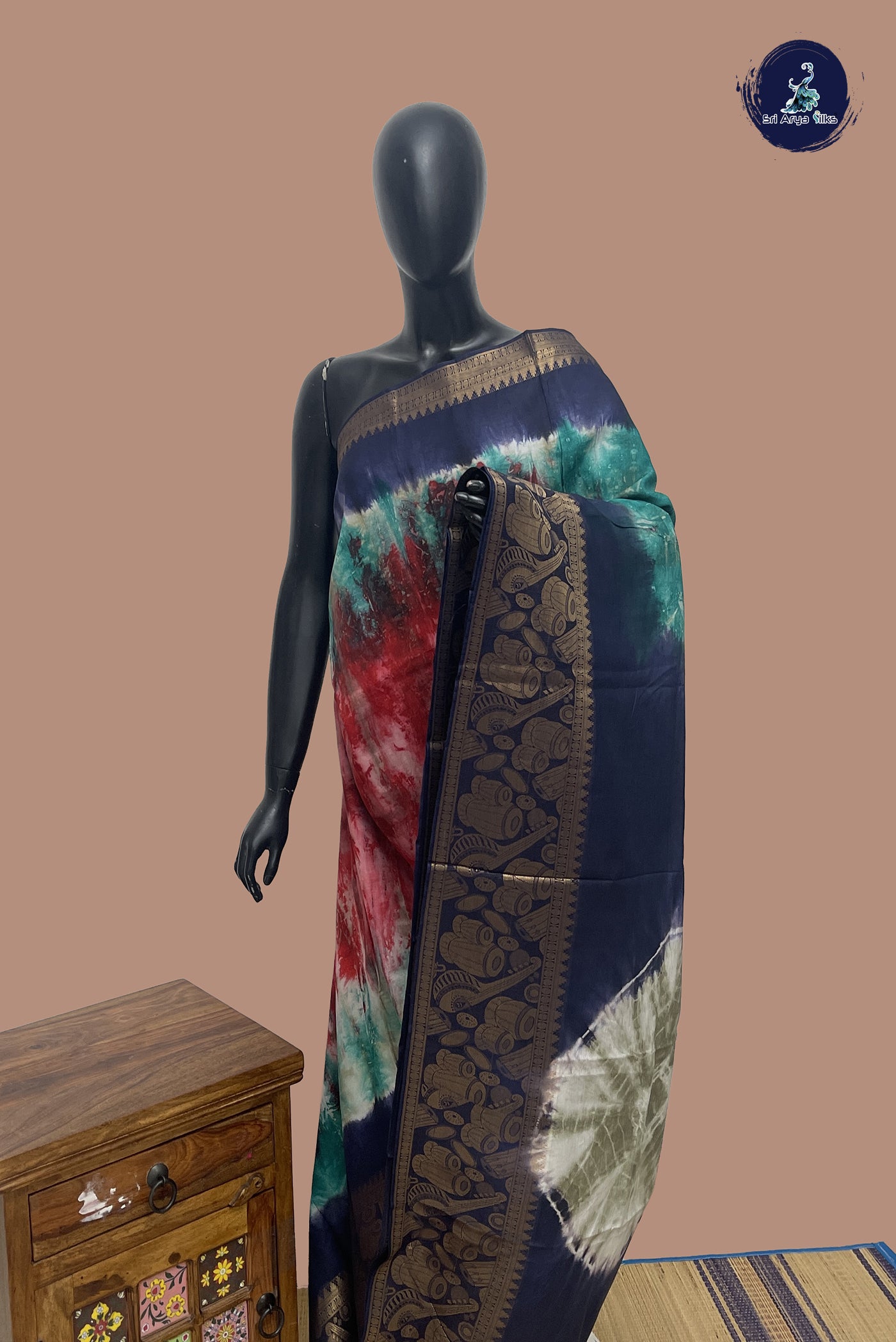 Multi Colour Semi Grape Silk Saree With Shibori Print Pattern