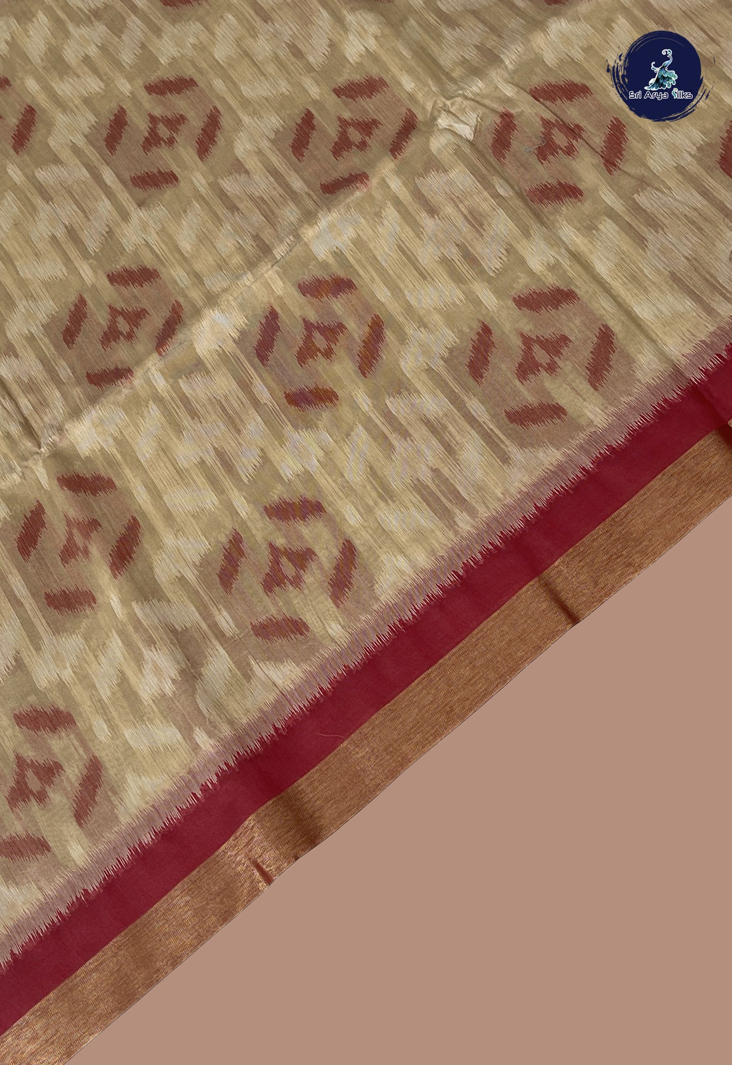 Beige Semi Raw Silk Saree With Ikat Pattern
