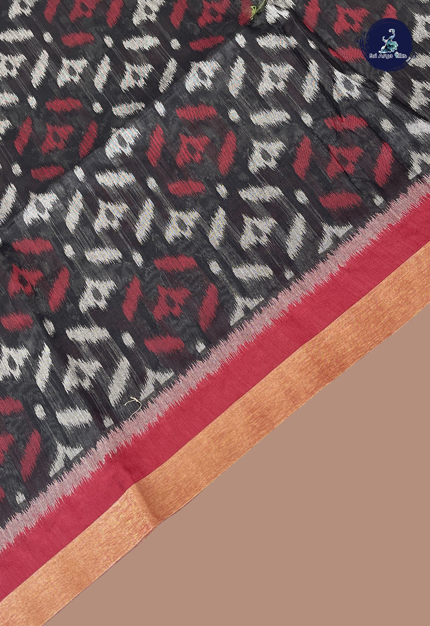 Black Semi Raw Silk Saree With Ikat Pattern