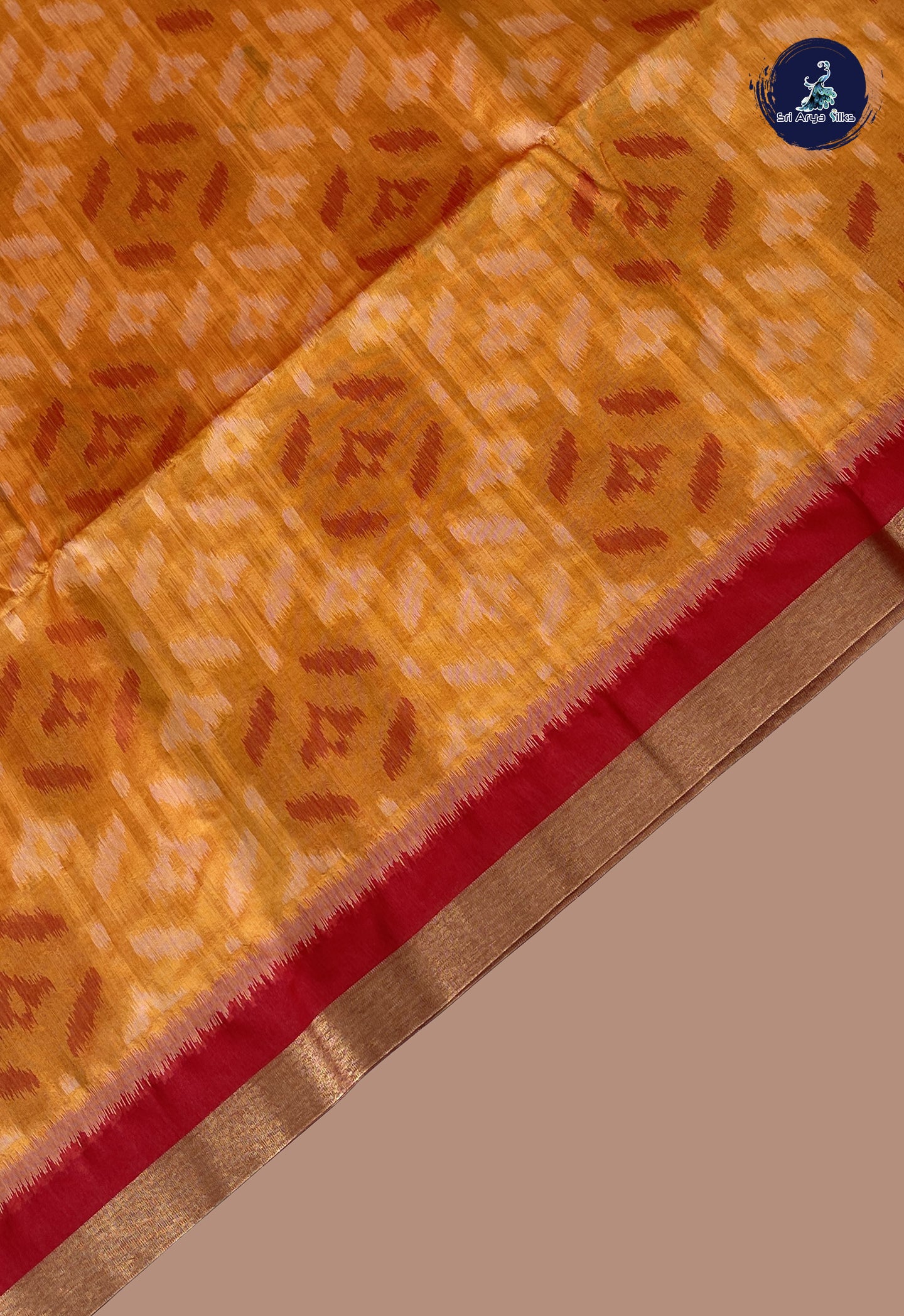 Lite Mustard Orange Semi Raw Silk Saree With Ikat Pattern