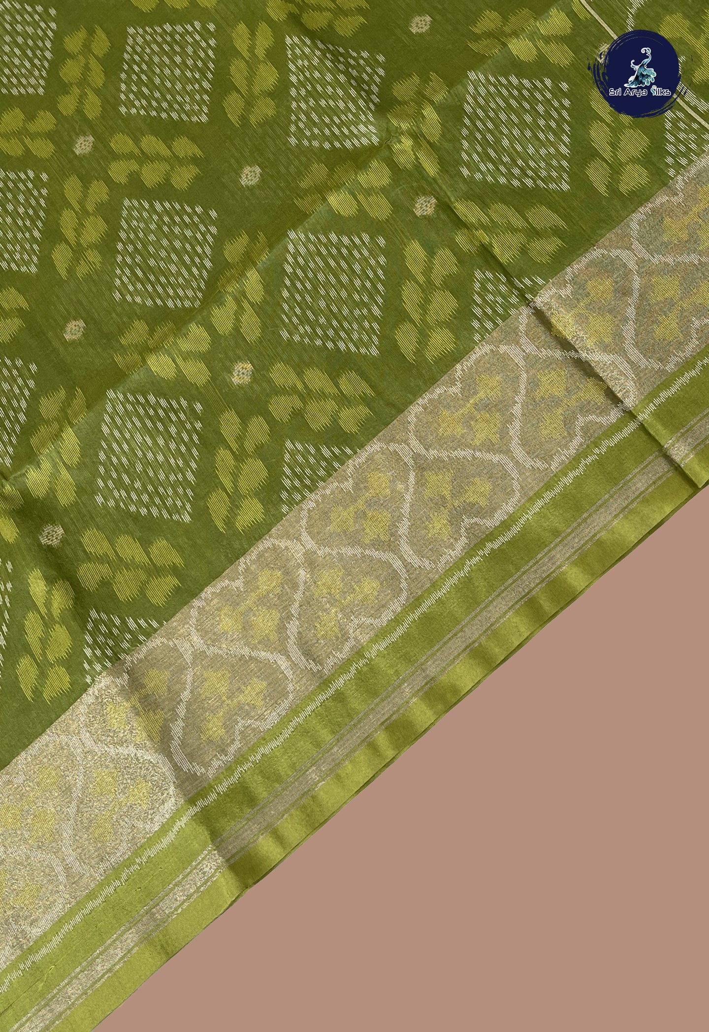 Mehendi Green Semi Raw Silk Saree With Ikat Pattern